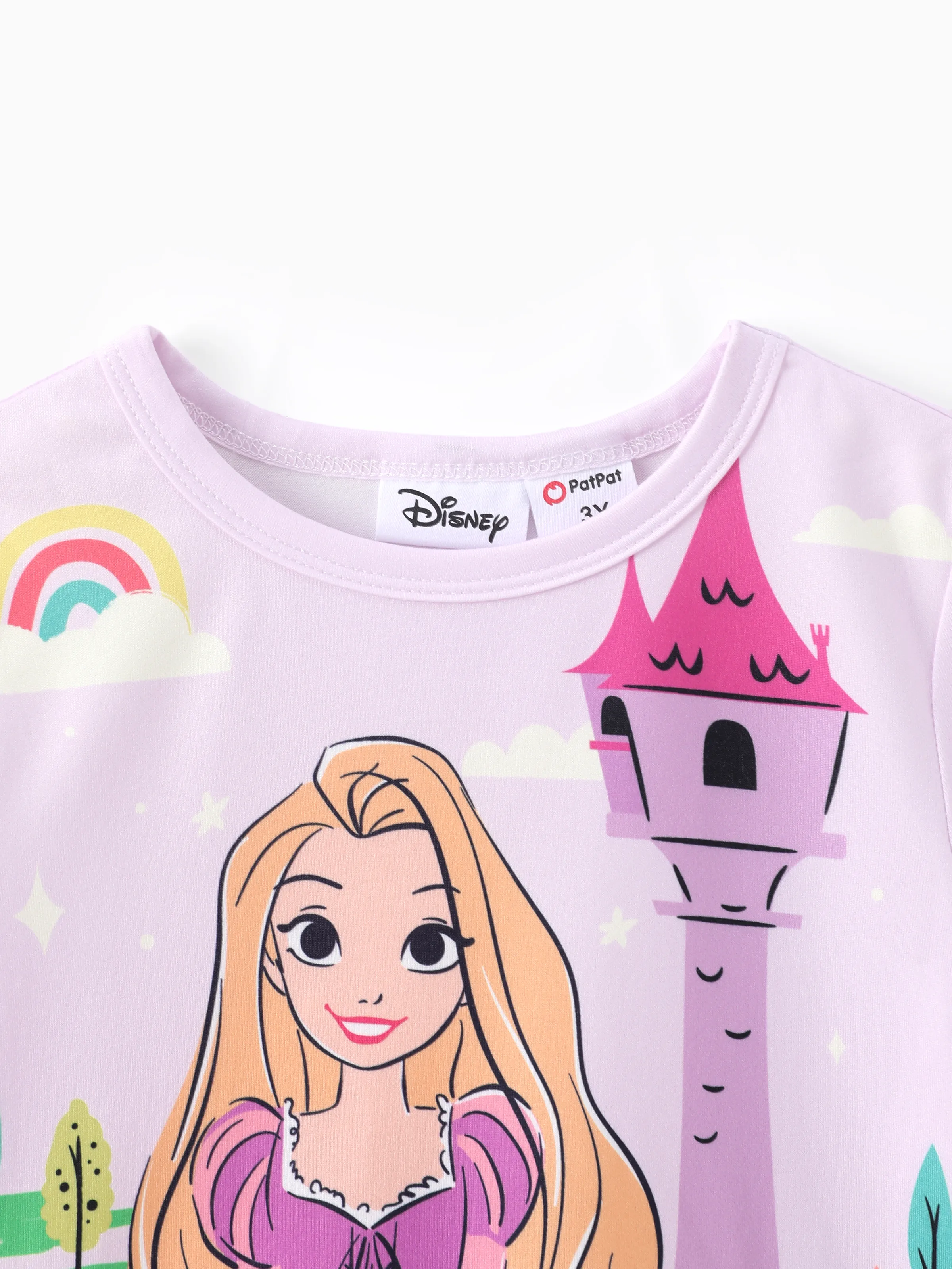 Disney Princess Toddler Girl 2pcs Rapunzel Print Peplum Tee and Stripe Pants Set Light Purple - Image 6
