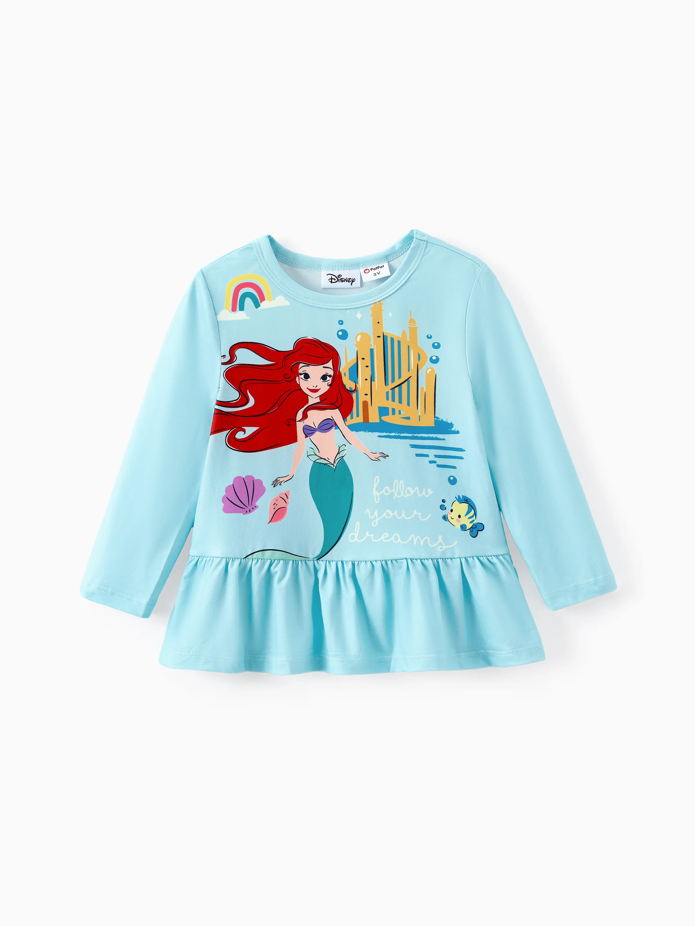 Disney Princess Toddler Girl 2pcs Ariel Print Peplum Tee and Stripe Pants Set Mintblue - Image 4