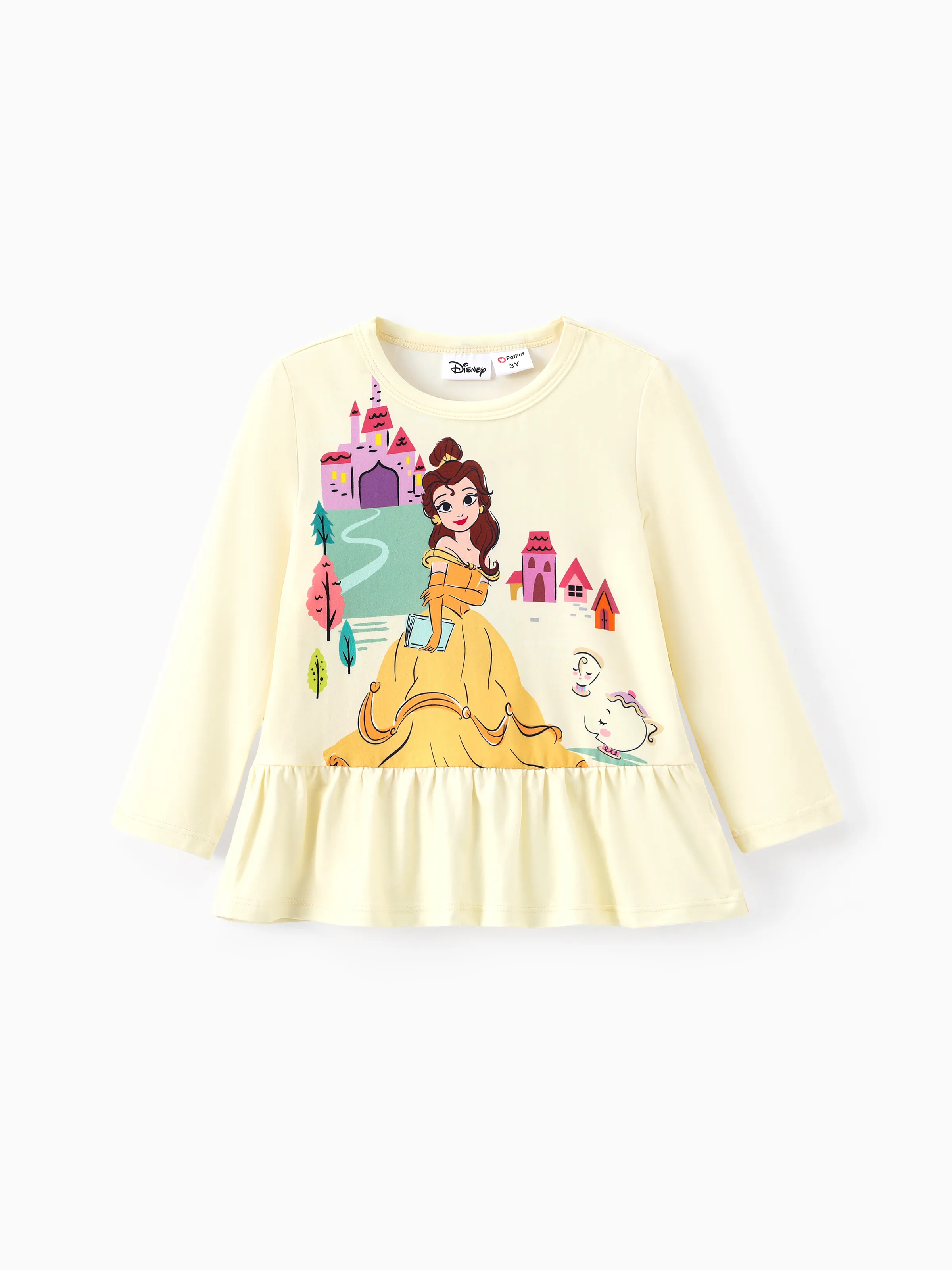 Disney Princess Toddler Girl 2pcs Belle Print Peplum Tee and Stripe Pants Set Yellow - Image 4