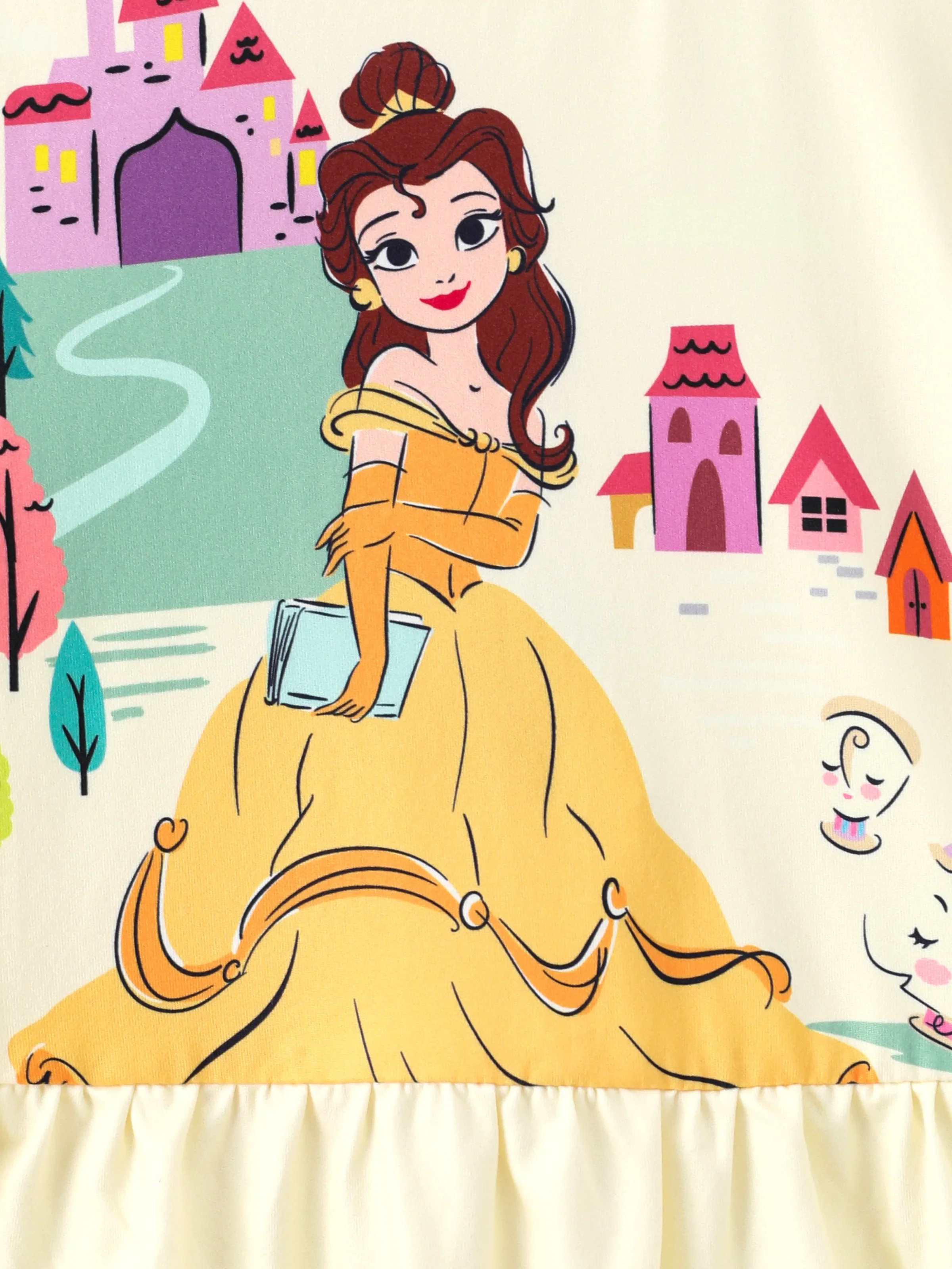 Disney Princess Toddler Girl 2pcs Belle Print Peplum Tee and Stripe Pants Set Yellow - Image 7