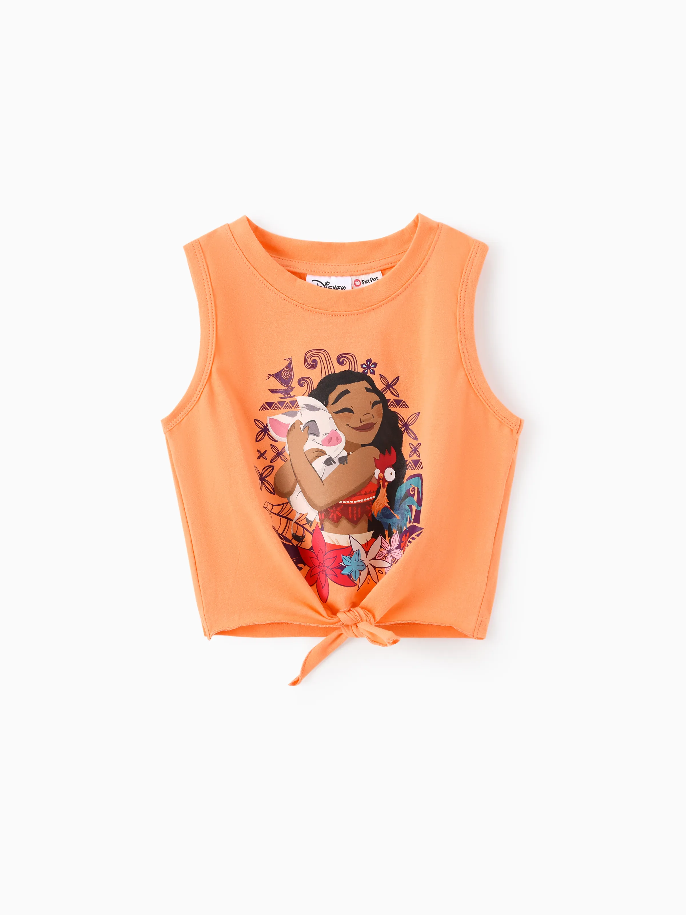 Disney Princess Toddler Girl 2pcs Cotton Moana Knotted Sleeveless Tank Top And Shorts Set Orange - Image 3