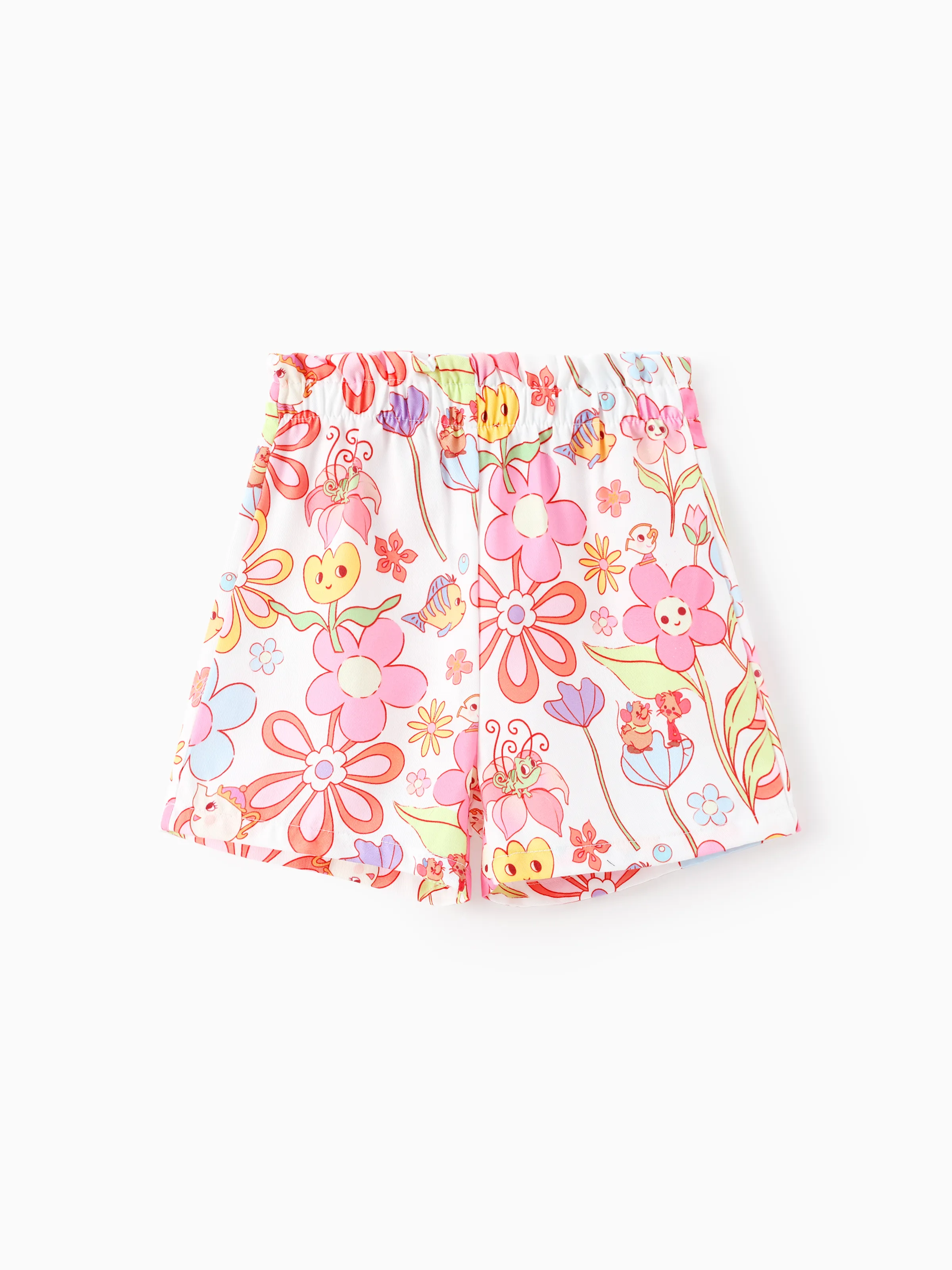 Disney Princess Toddler Girl 2pcs Moana/Tiana/Rapunzel Cotton Floral Print Knotted Sleeveless Tank Top And Shorts Set Pink - Image 4