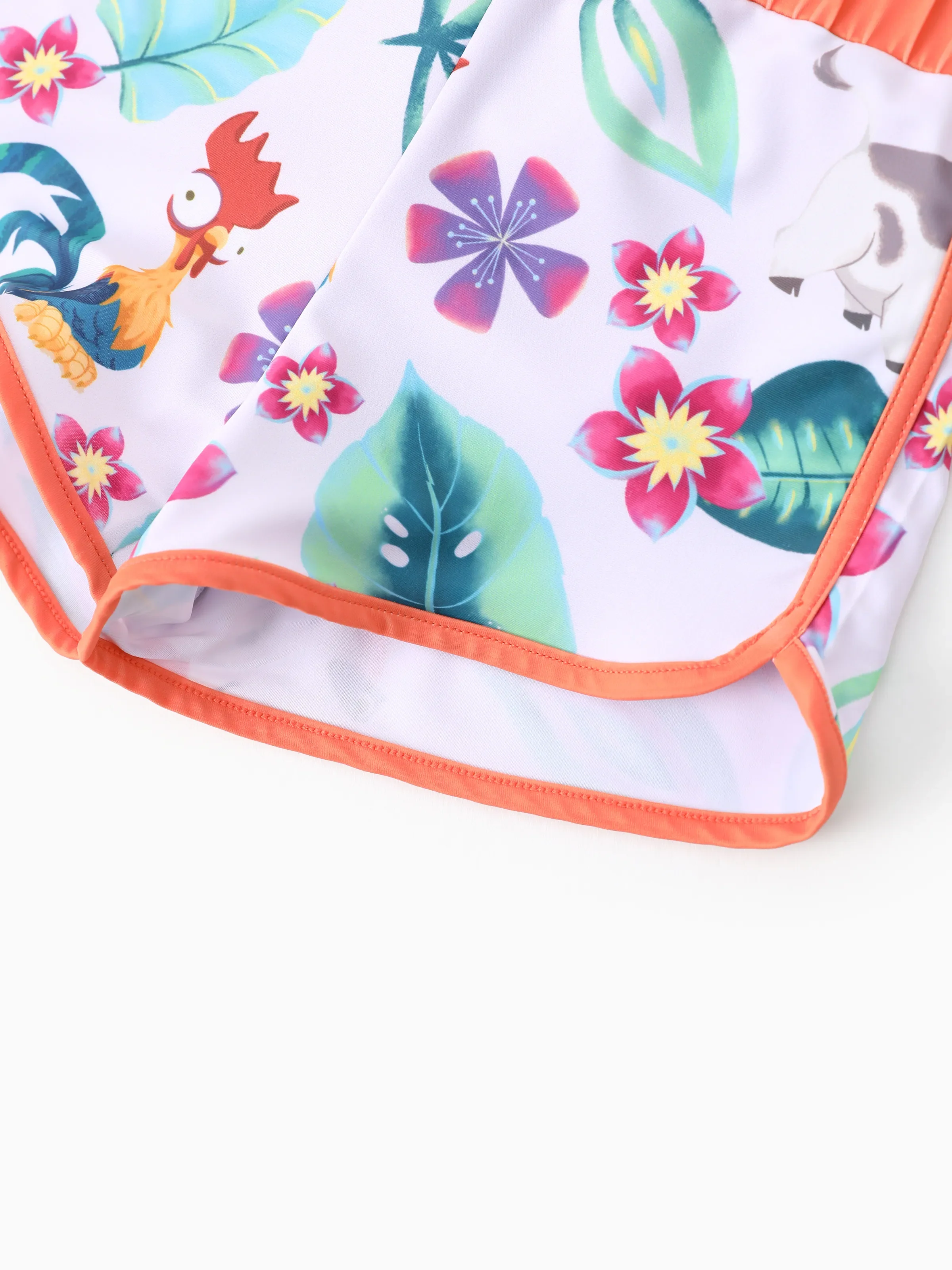 Disney Princess Toddler Girl 2pcs Moana Floral Print Colorblock Short-sleeve Top and Trunks UPF 50+ Swimsuit Set Orange - Image 12