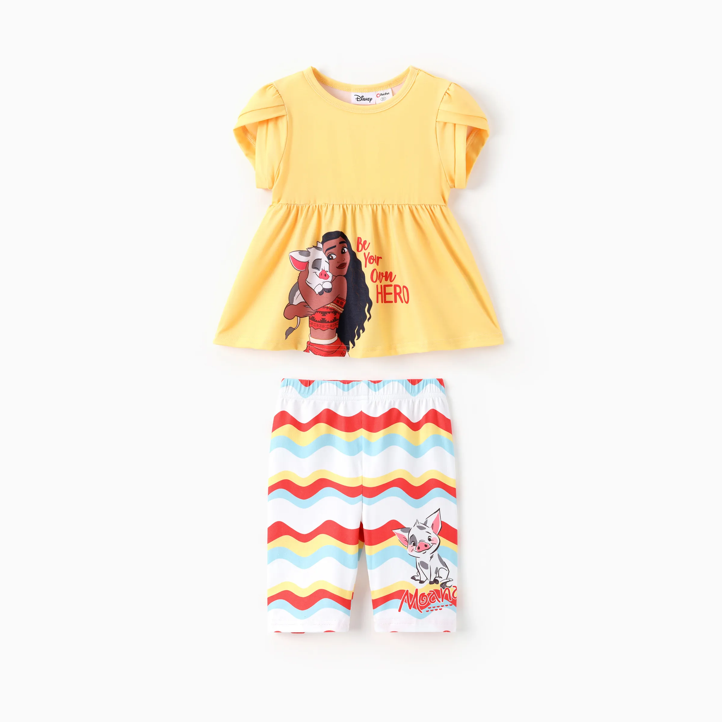 Disney Princess Toddler Girl 2pcs Naia™ Moana Pattern Ruffled Hem Top And Pant Set Yellow - Image 11