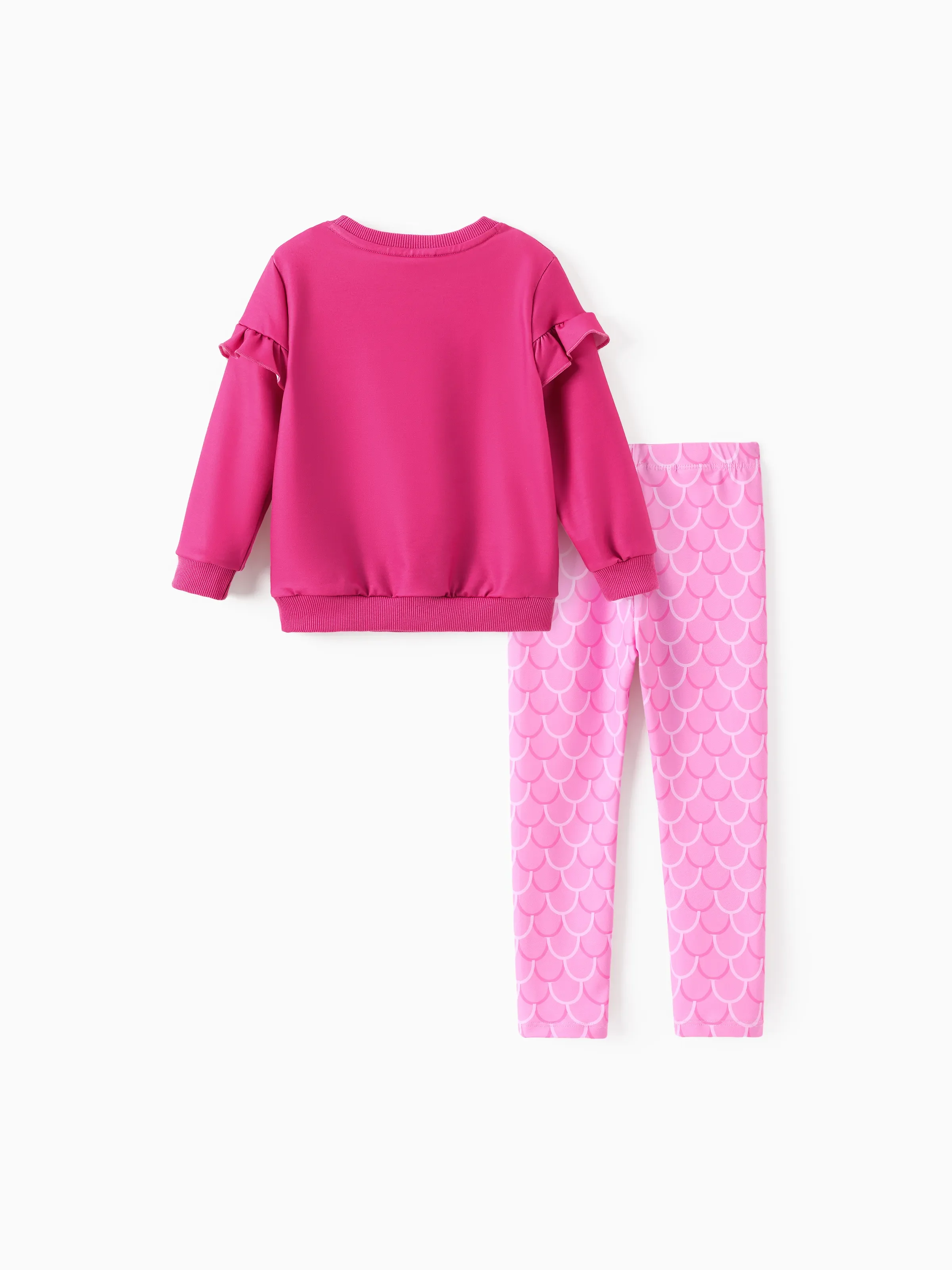 Disney Princess Toddler Girl Ariel 2pcs Ruffled Sweatshirt and Leggings Set Hot Pink - Image 2