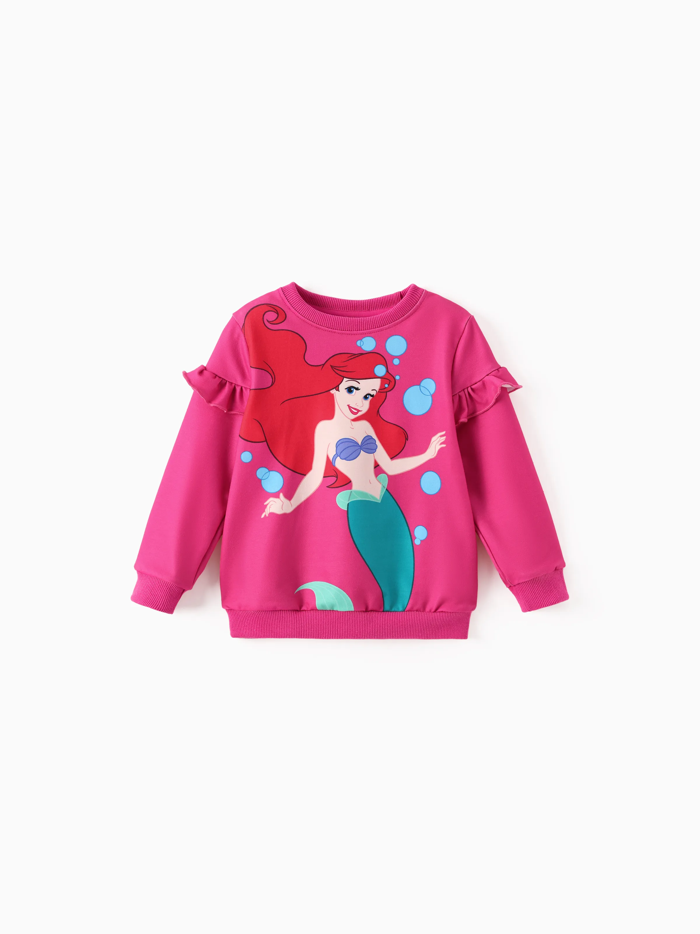 Disney Princess Toddler Girl Ariel 2pcs Ruffled Sweatshirt and Leggings Set Hot Pink - Image 3