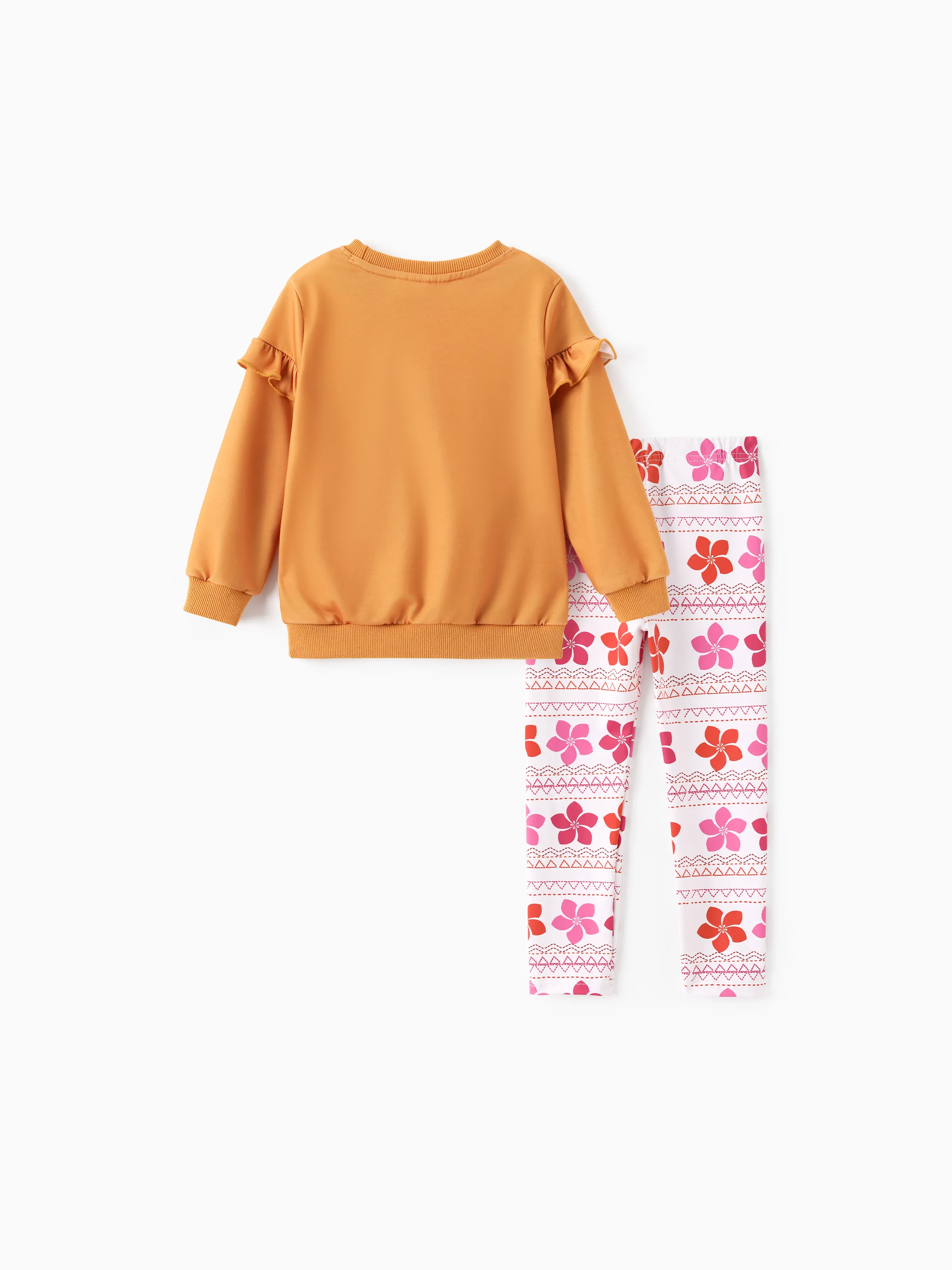 Disney Princess Toddler Girl Moana 2pcs Ruffled Sweatshirt and Leggings Set Orange - Image 3