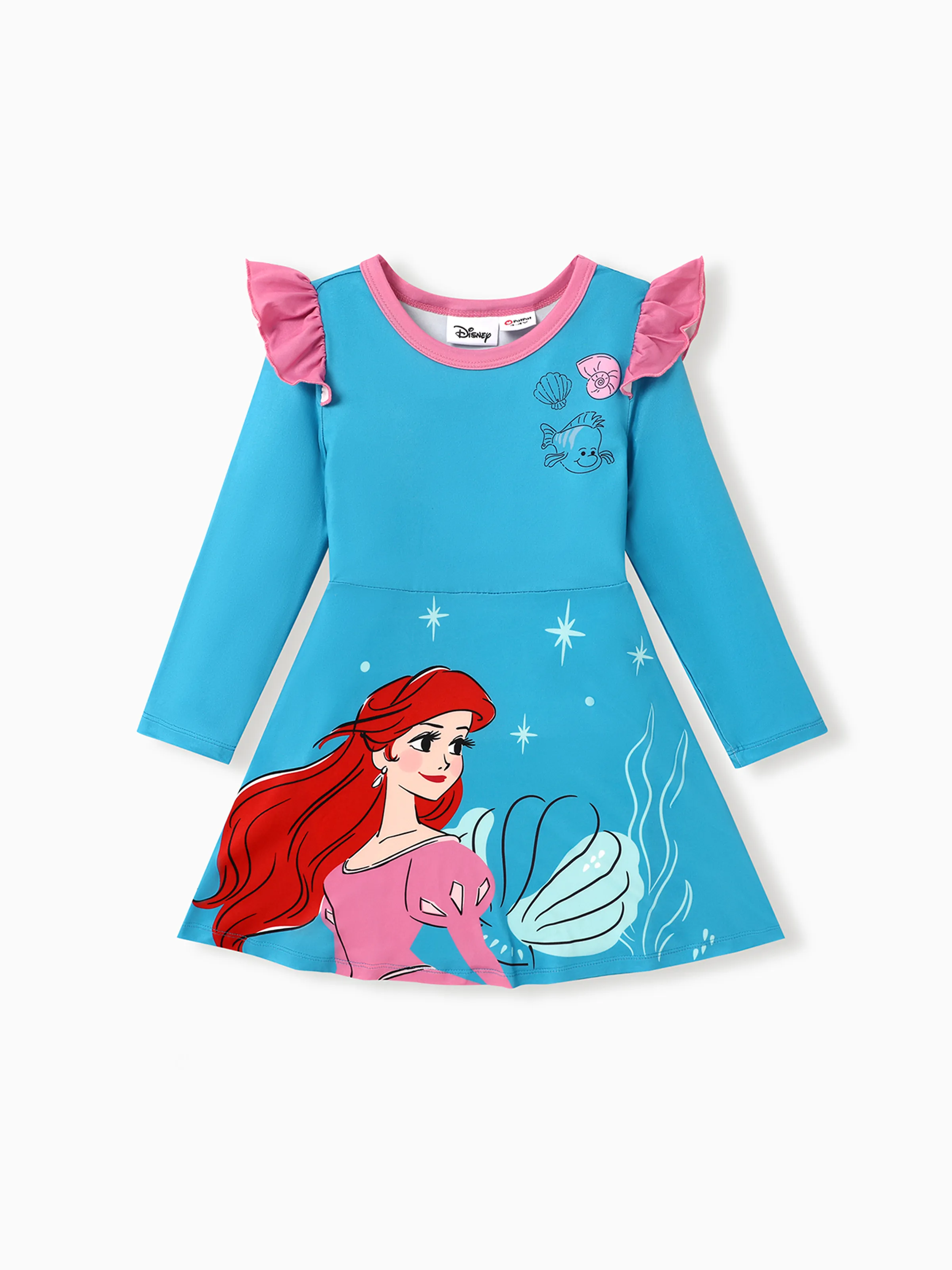 Disney Princess Toddler Girl Ariel Print Ruffled Dress Blue - Image 3