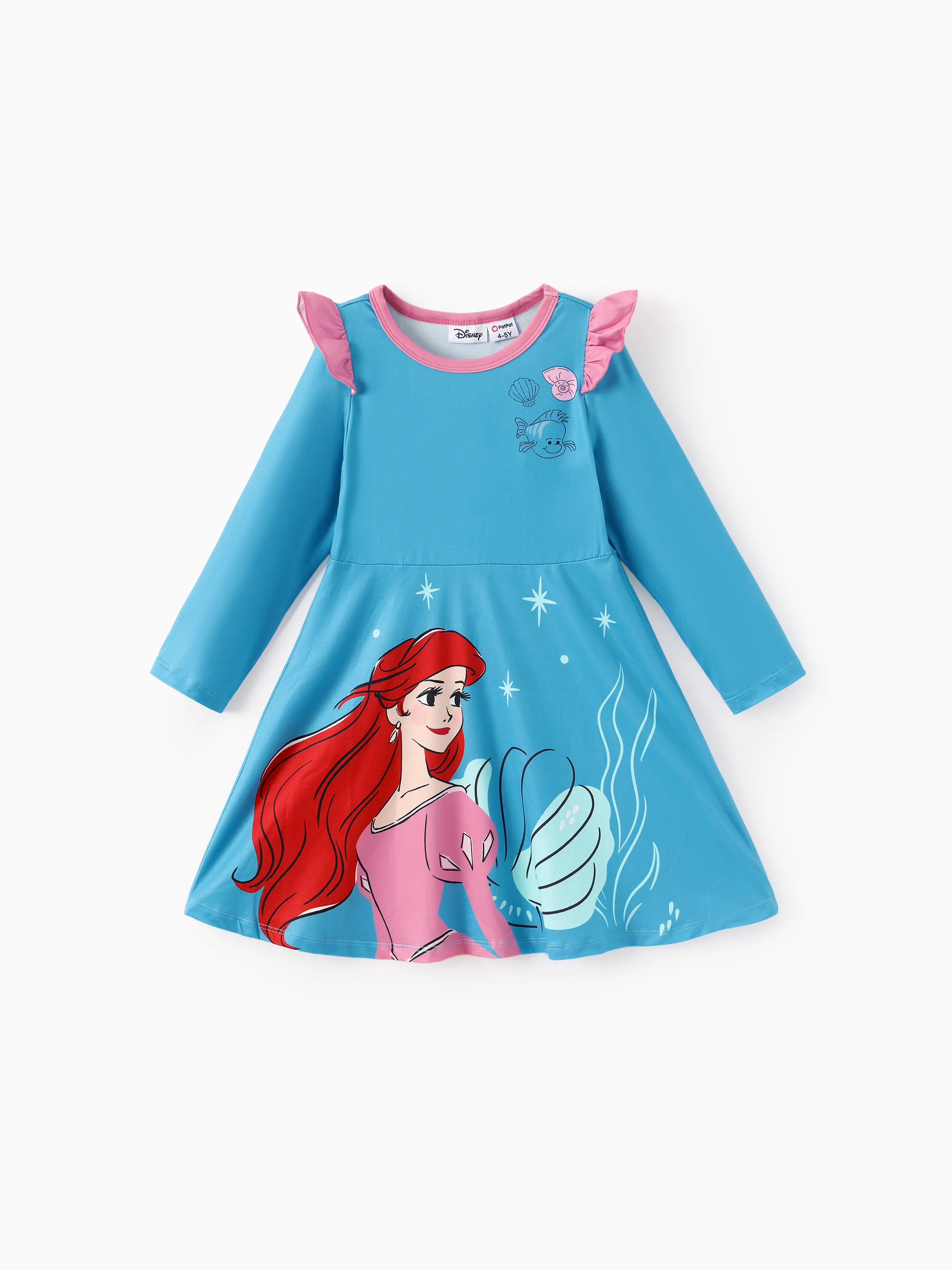 Disney Princess Toddler Girl Ariel Print Ruffled Dress Blue - Image 7