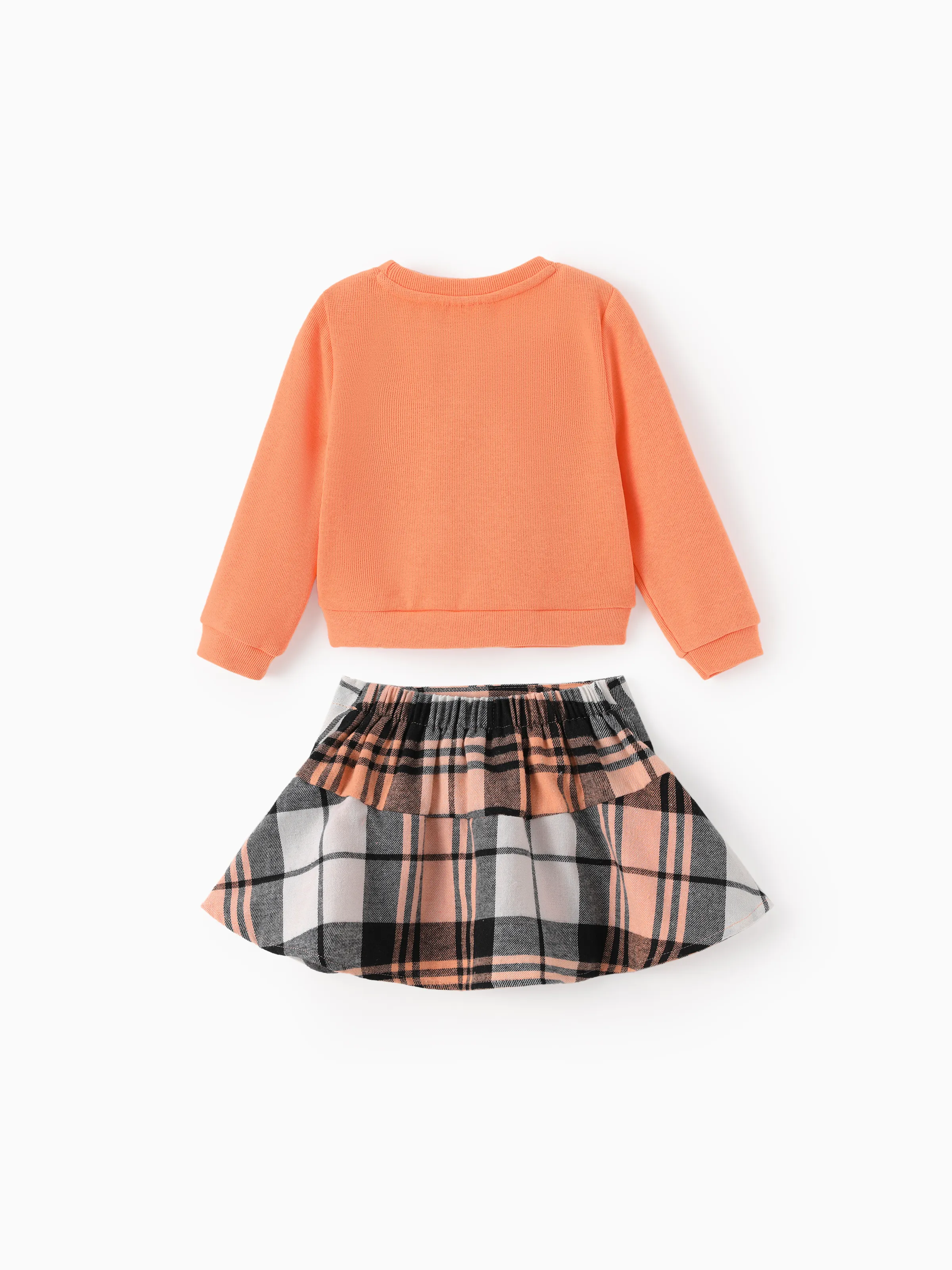 Disney Princess Toddler Girl Moana 2pcs Knitted Top and Plaid Skirt Set Orange red - Image 2
