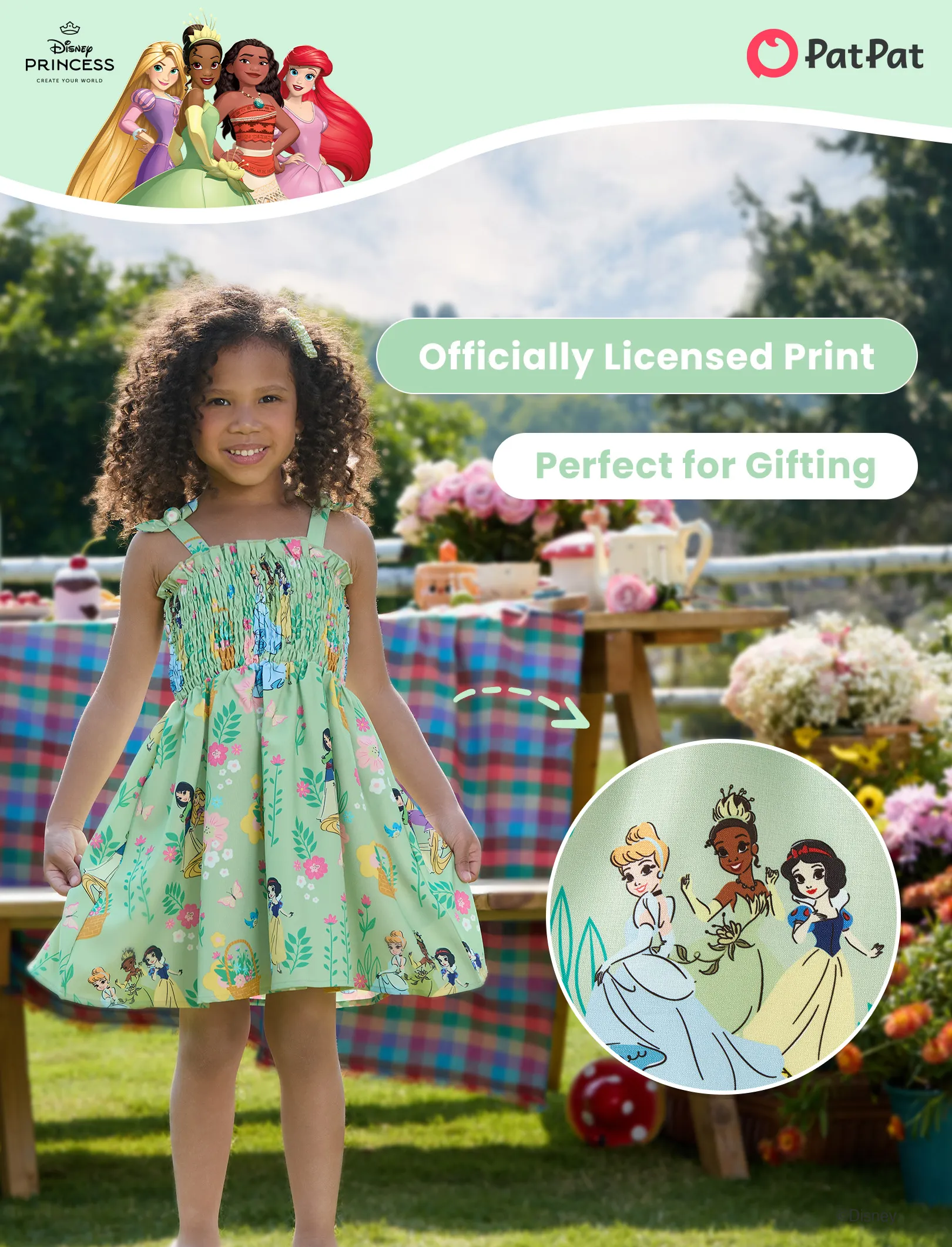 Disney Princess Toddler Girl Tiana/Cinderella/Snow White Smocking Dress Green - Image 3