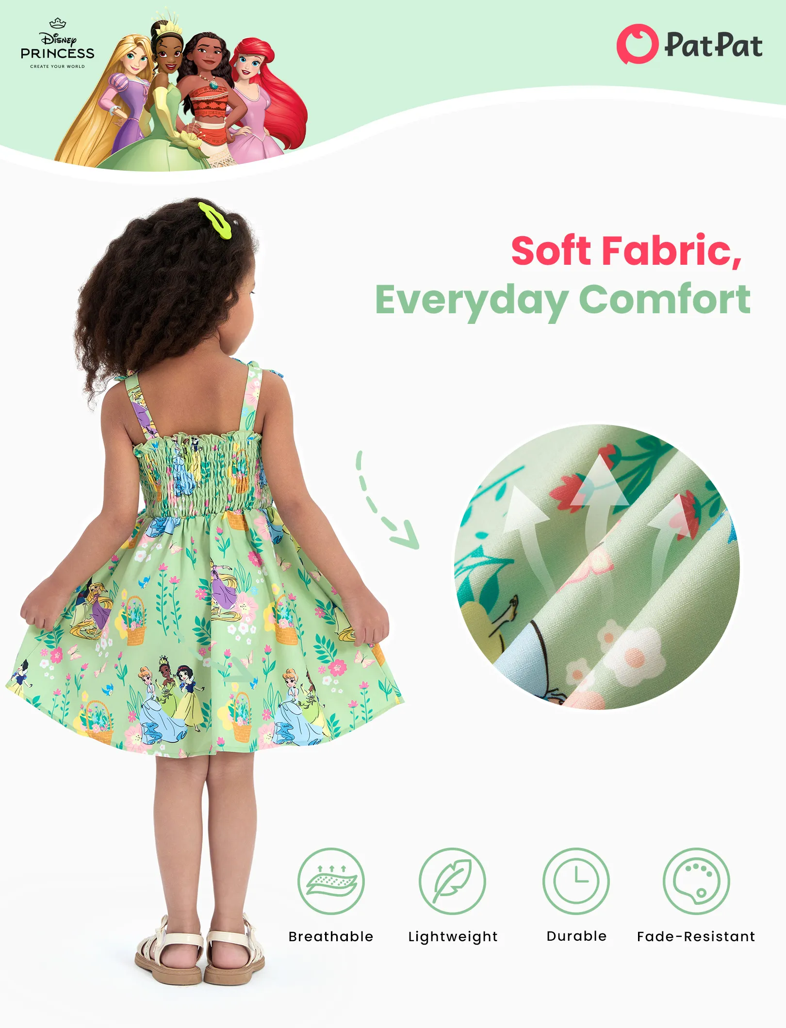 Disney Princess Toddler Girl Tiana/Cinderella/Snow White Smocking Dress Green - Image 4