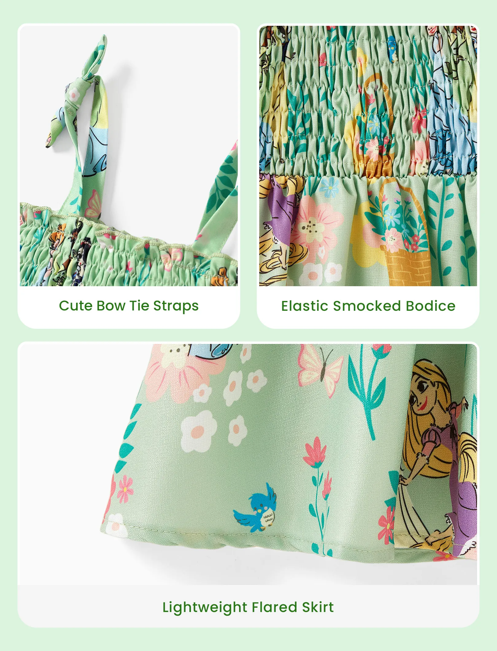 Disney Princess Toddler Girl Tiana/Cinderella/Snow White Smocking Dress Green - Image 5