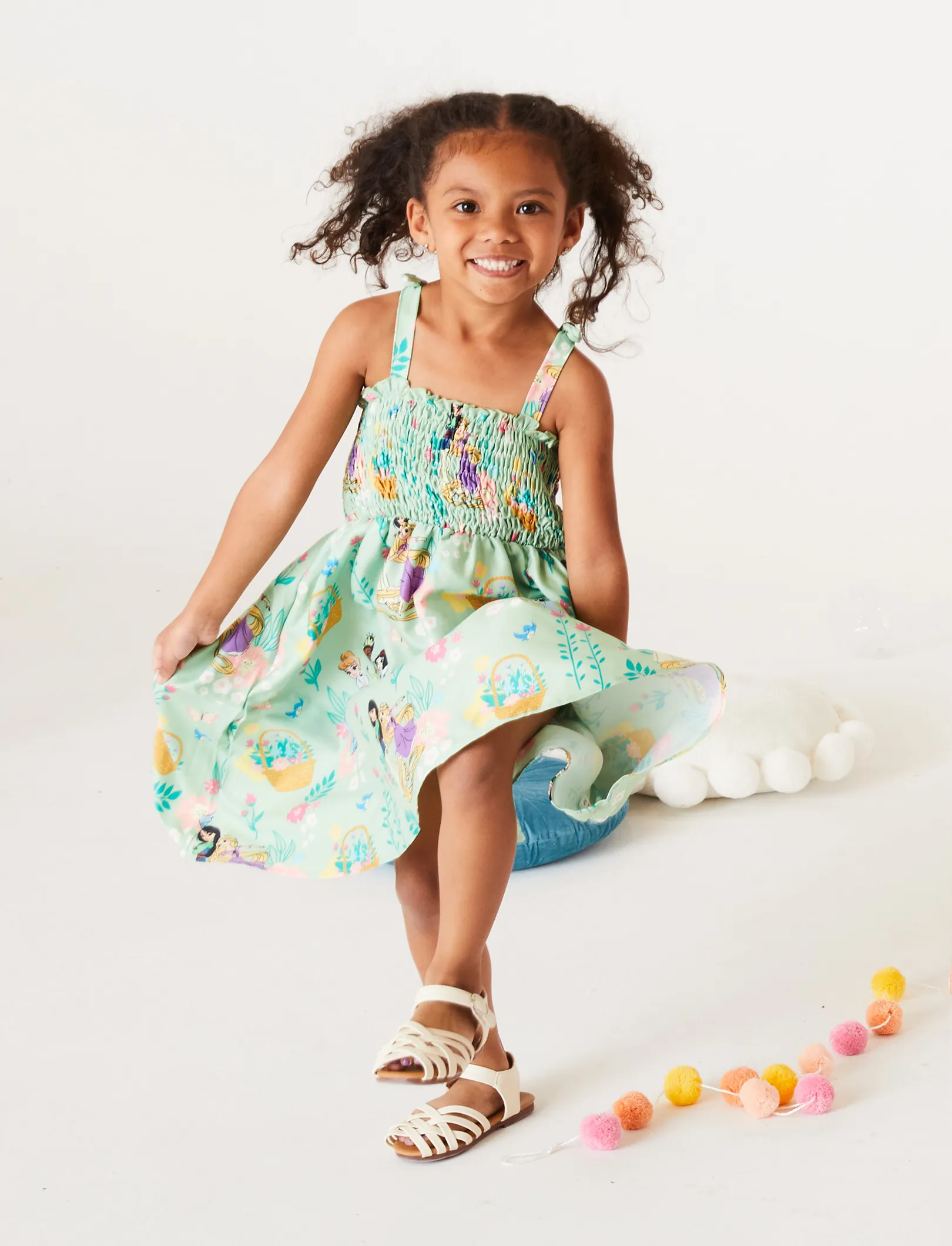 Disney Princess Toddler Girl Tiana/Cinderella/Snow White Smocking Dress Green - Image 6
