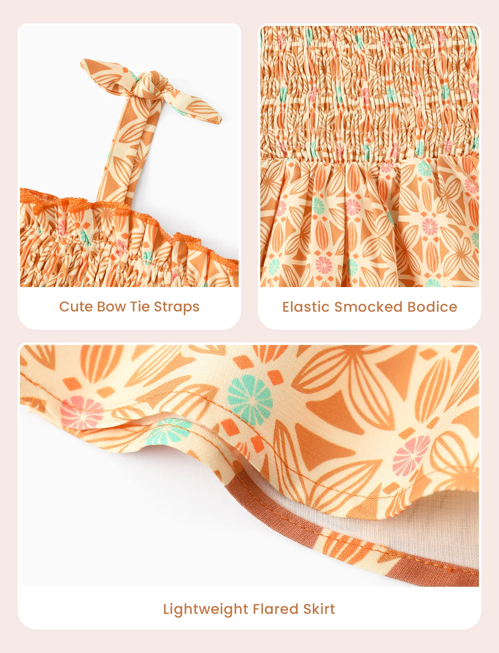 Disney Princess Toddler Girl Moana Smocking Dress Orange - Image 5