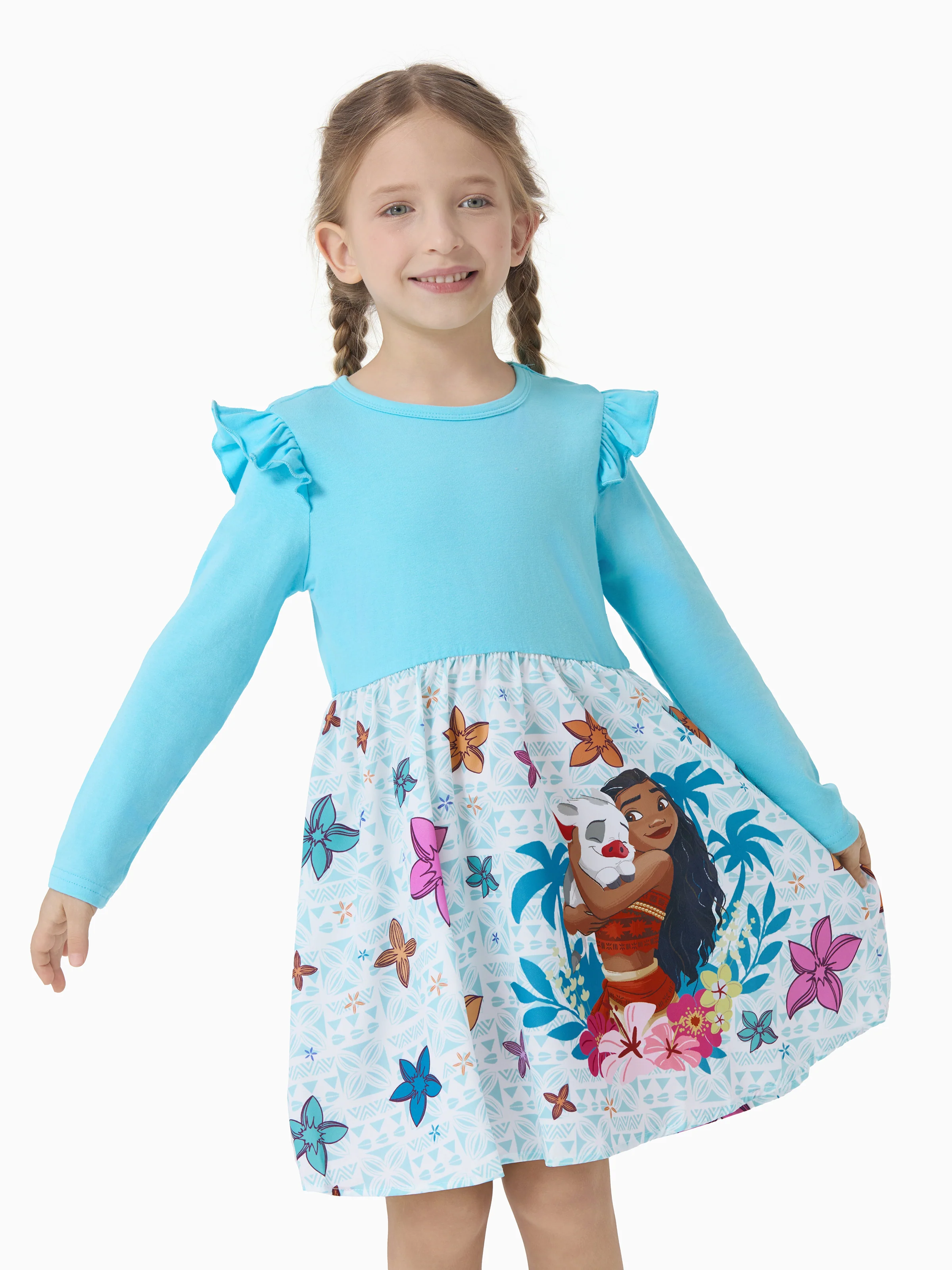 Disney Princess Toddler Girl Moana Childlike Ruffle Flutter-sleeve Dress Turquoise - Image 4