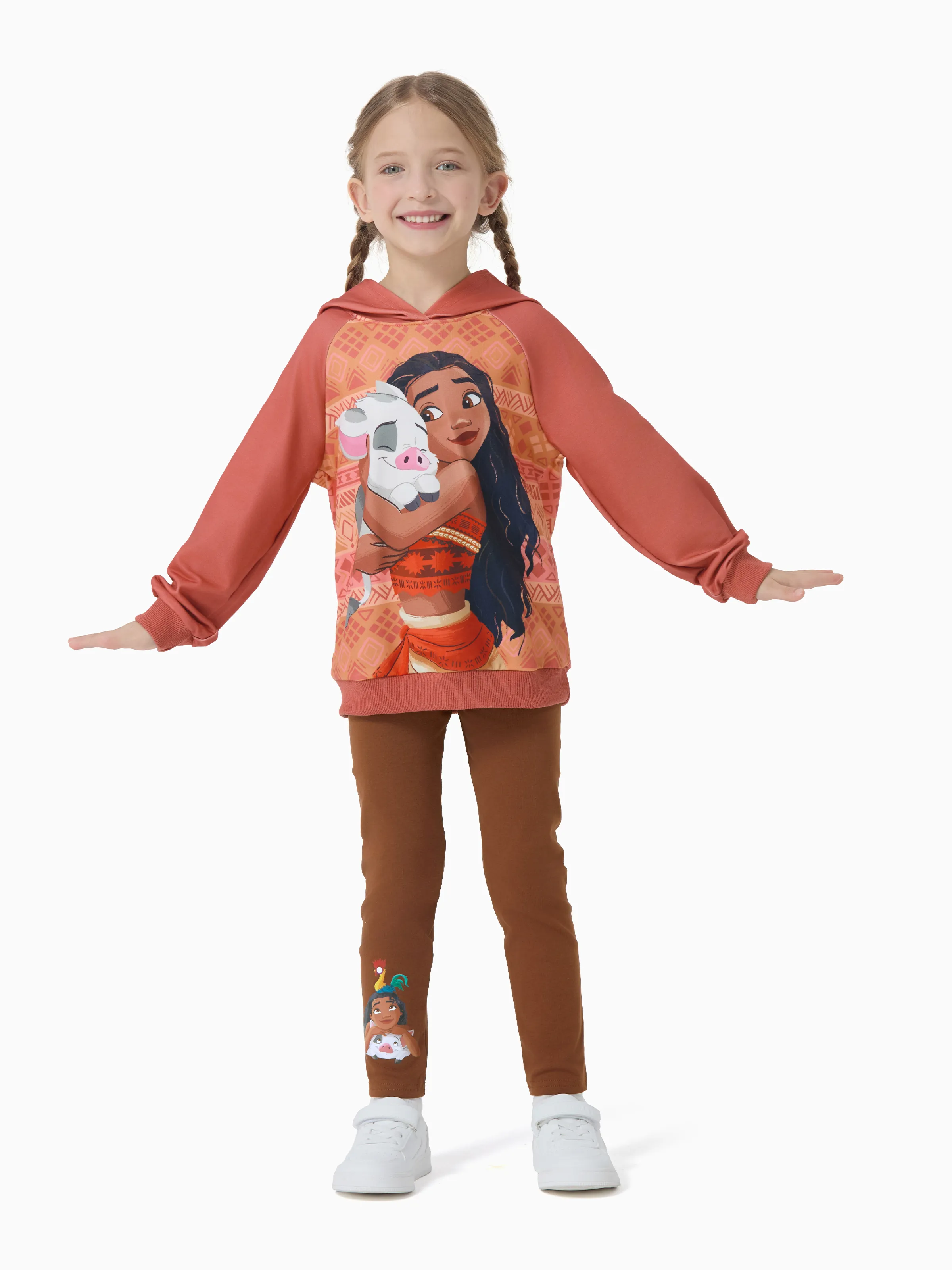 Disney Princess Toddler Girl Moana Hoodie Sweatshirt and Leggings Set Brown - Image 3