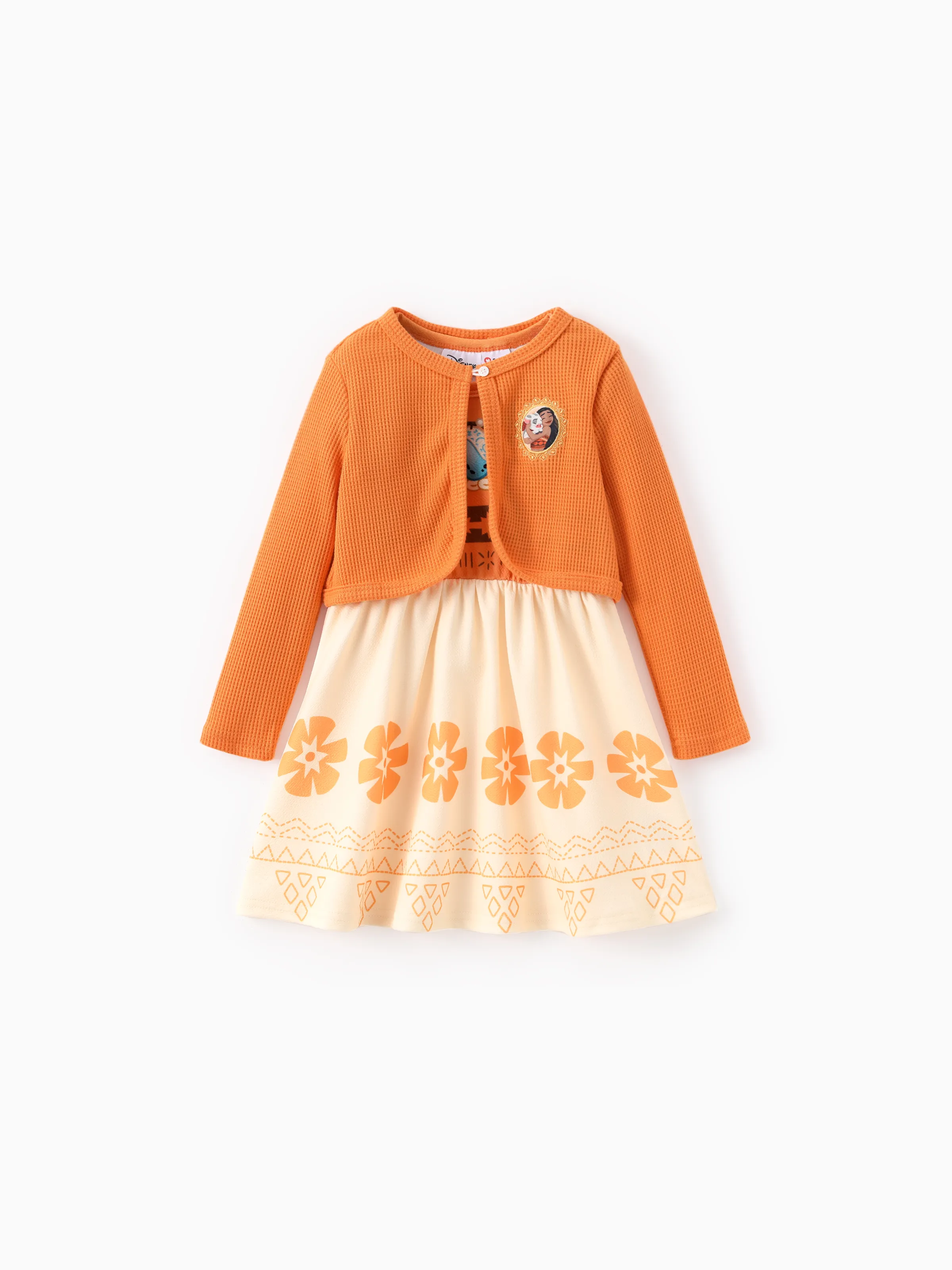 Disney Princess Toddler Girl 2pcs Moana Cosplay Long-sleeve Cardigan And Dresses Set Orange - Image 5