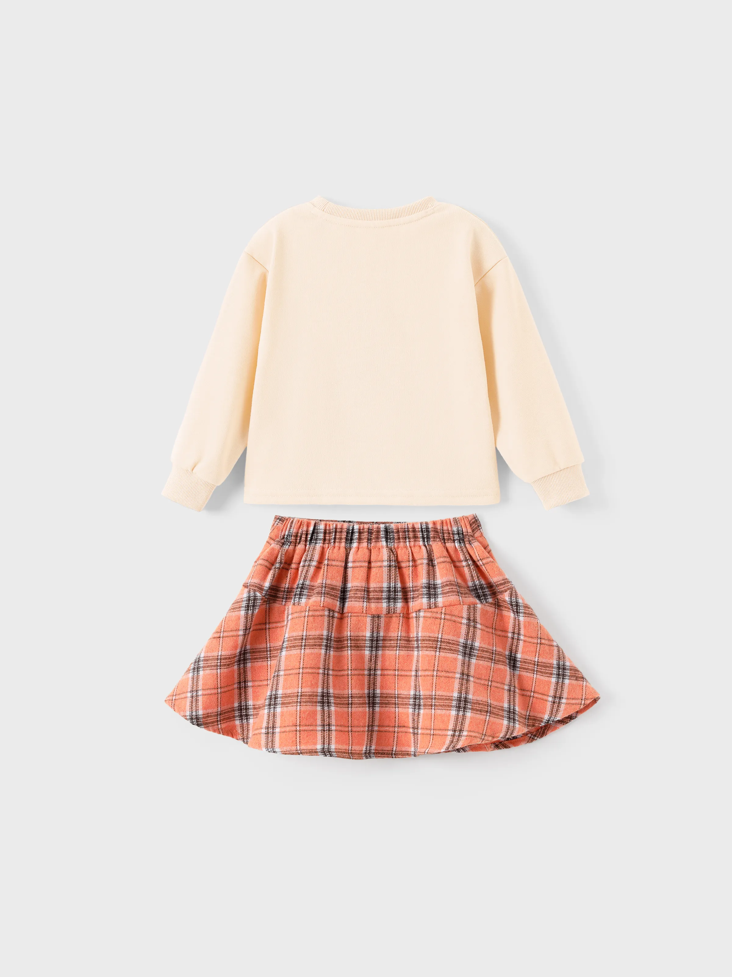 Disney Princess Toddler Girl 2pcs Moana Long Sleeve Plaid Print Skirt Set Apricot-toned Apricot - Image 2