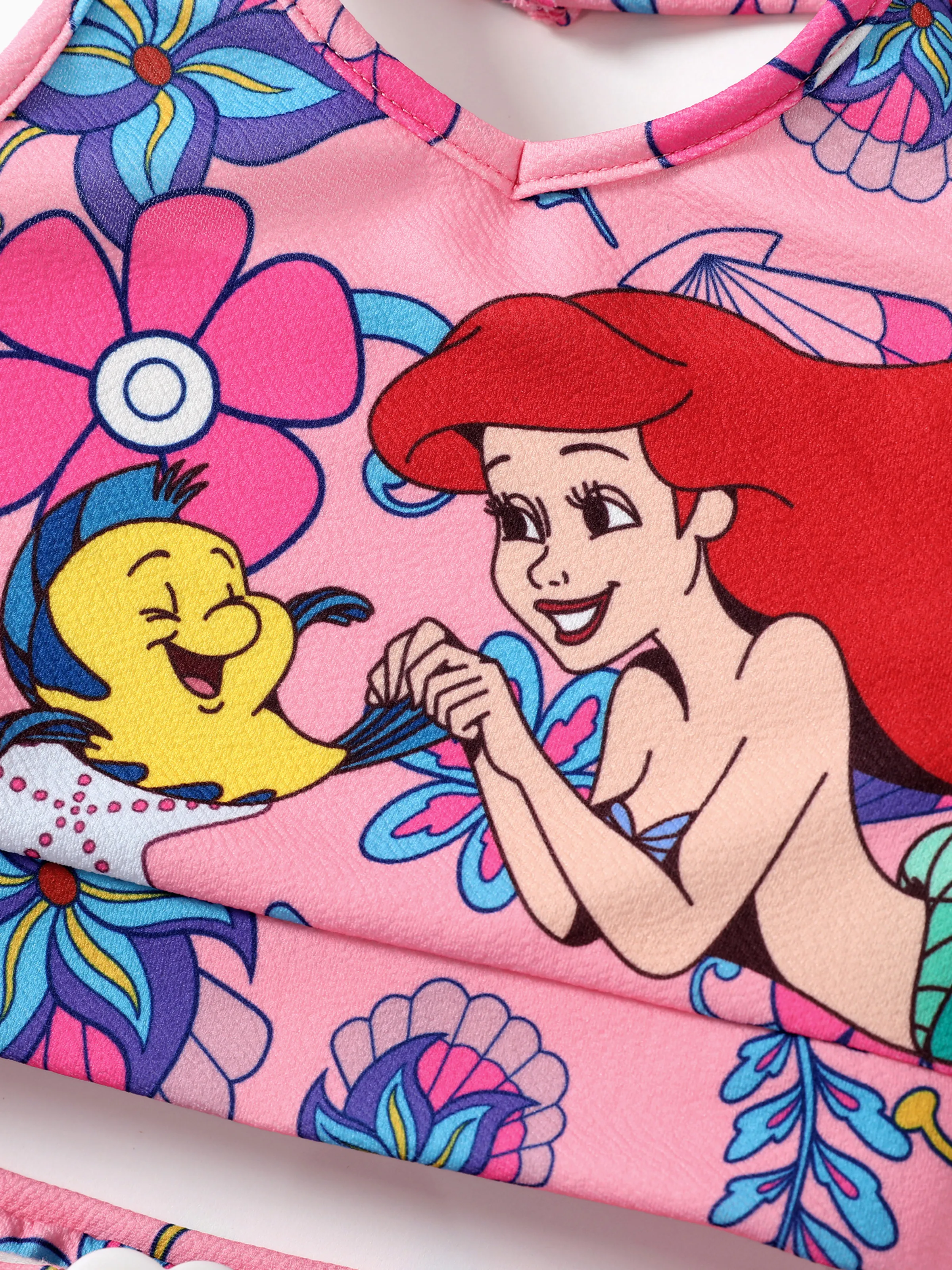 Disney Princess Toddler Girl 2pcs Ariel Print Halter Top with Floral Skirt Sets Pink - Image 2