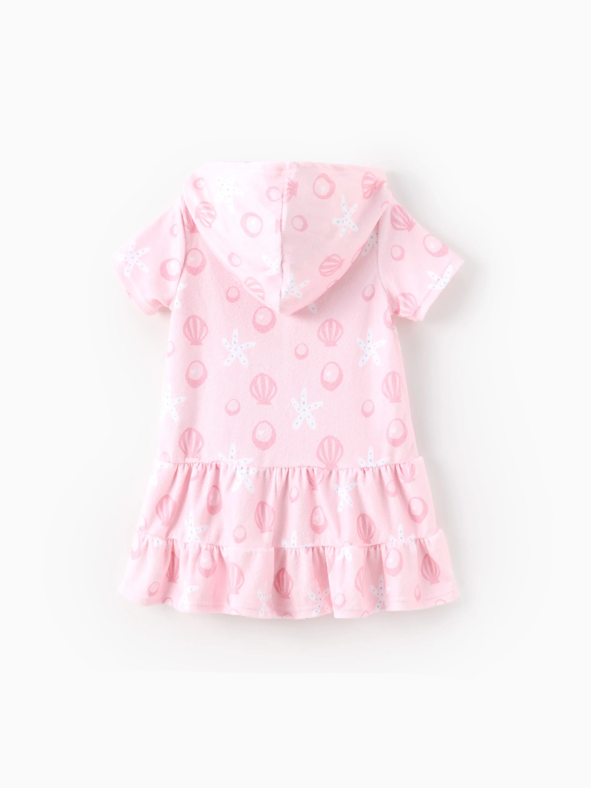 Disney Princess Toddler/Kid Girl Ariel Shell Allover Print Hooded Zipper Ruffle-hem Swim Cover-up Pink - Image 3