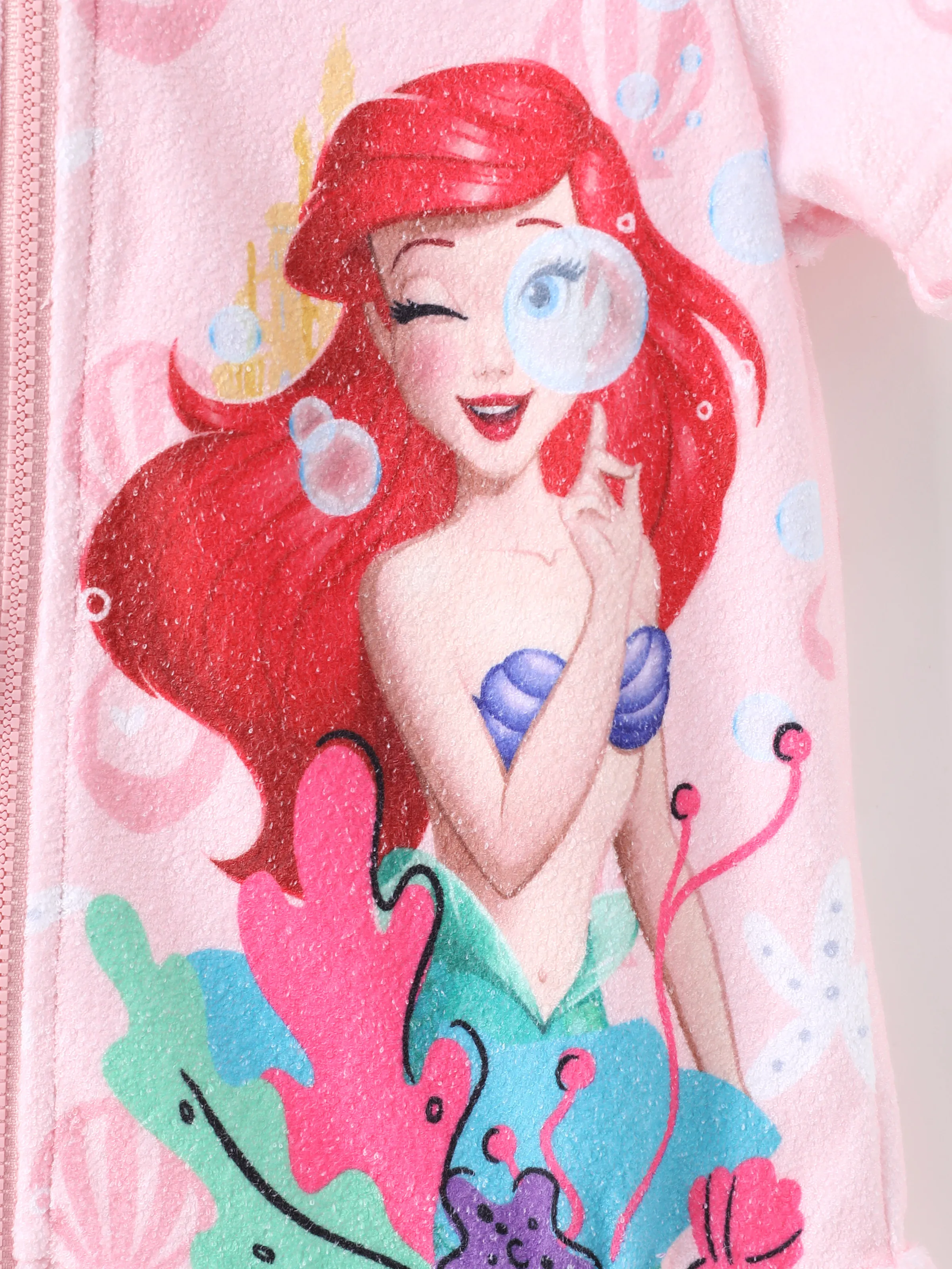 Disney Princess Toddler/Kid Girl Ariel Shell Allover Print Hooded Zipper Ruffle-hem Swim Cover-up Pink - Image 8