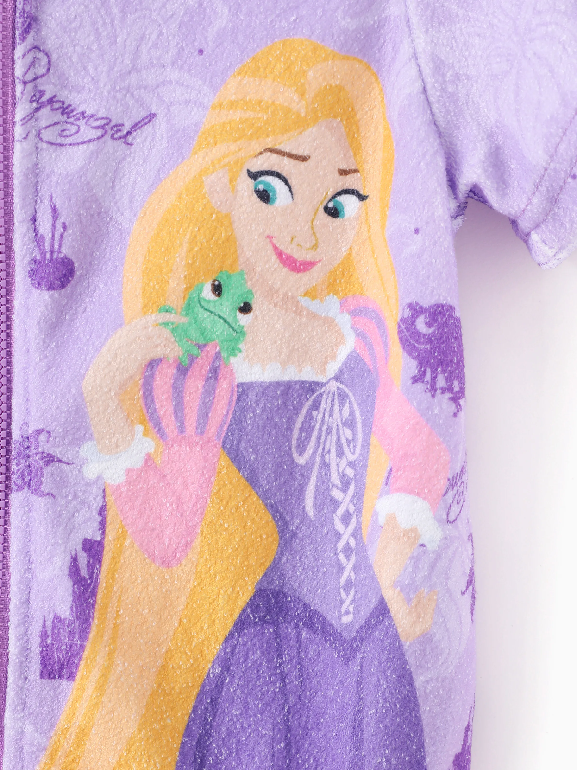 Disney Princess Toddler/Kid Girl Rapunzel Castle Allover Print Hooded Zipper Ruffle-hem Swim Cover-up Purple - Image 2