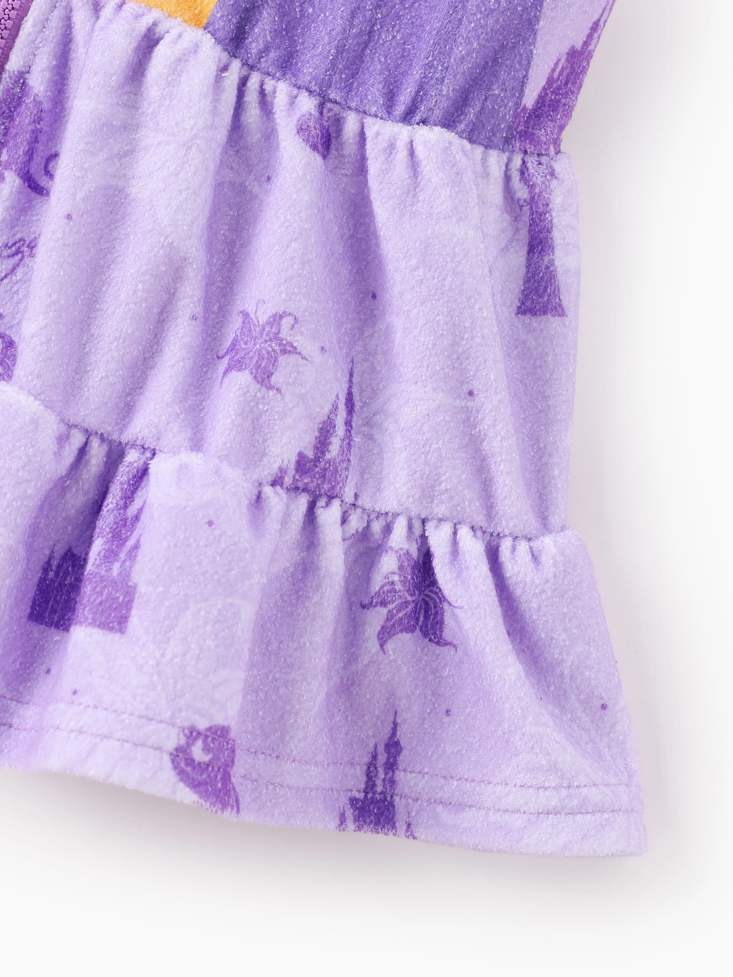 Disney Princess Toddler/Kid Girl Rapunzel Castle Allover Print Hooded Zipper Ruffle-hem Swim Cover-up Purple - Image 3