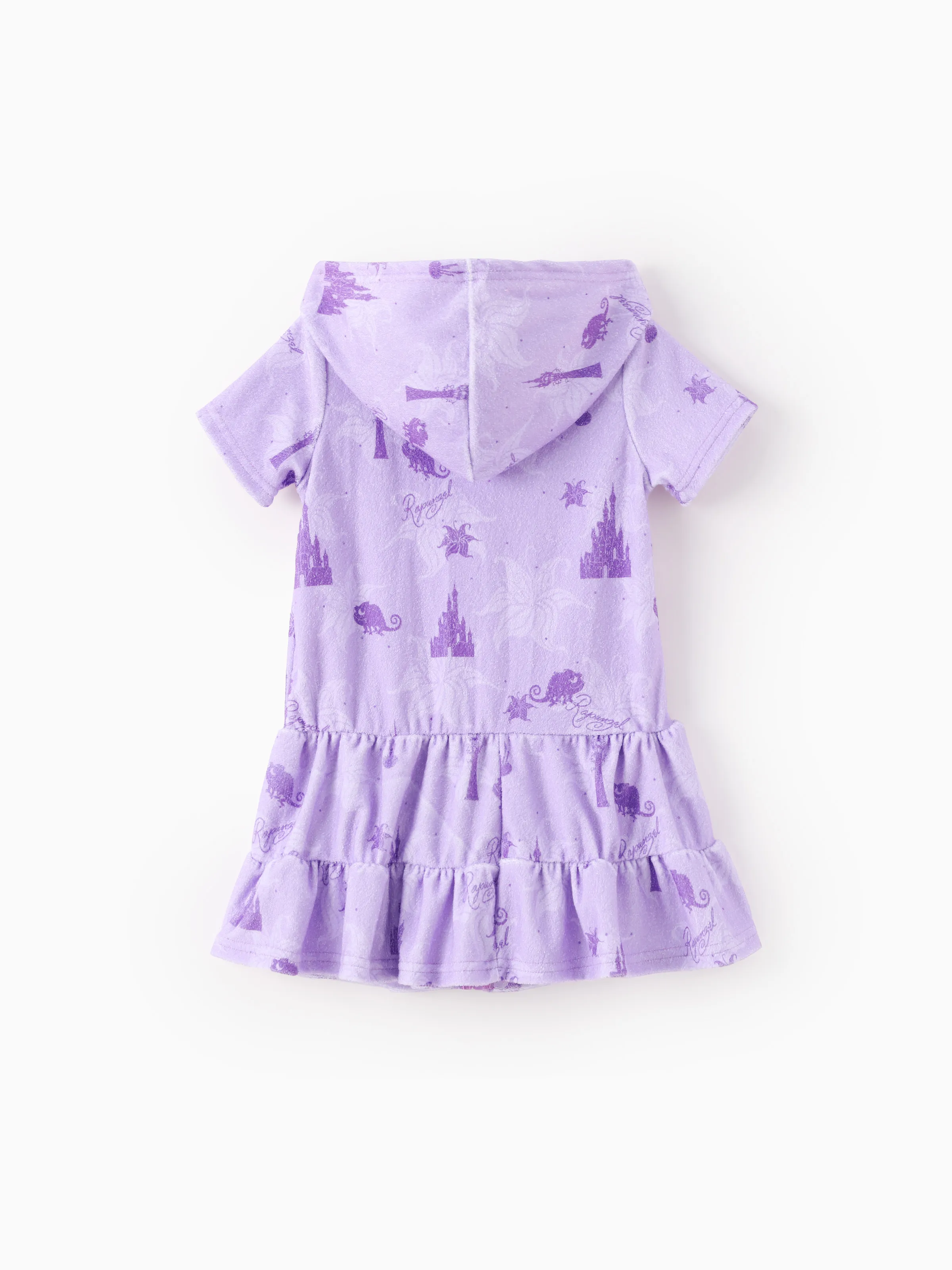 Disney Princess Toddler/Kid Girl Rapunzel Castle Allover Print Hooded Zipper Ruffle-hem Swim Cover-up Purple - Image 4