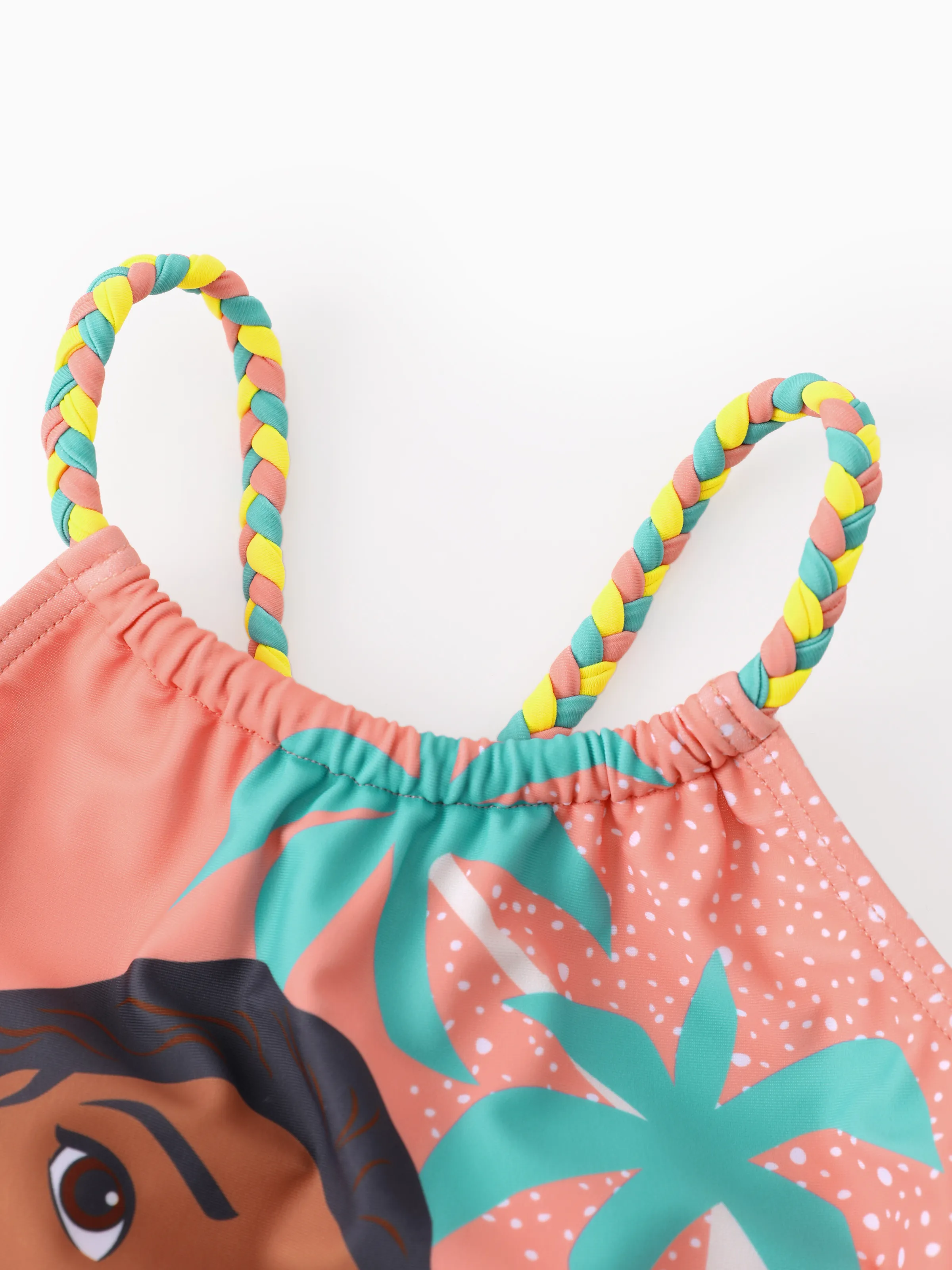 Disney Princess Toddler/Kid Girl Moana UPF50+ Big Pattern /Floral Allover Print Off-shoulder Swimsuit Coral  Coral - Image 4