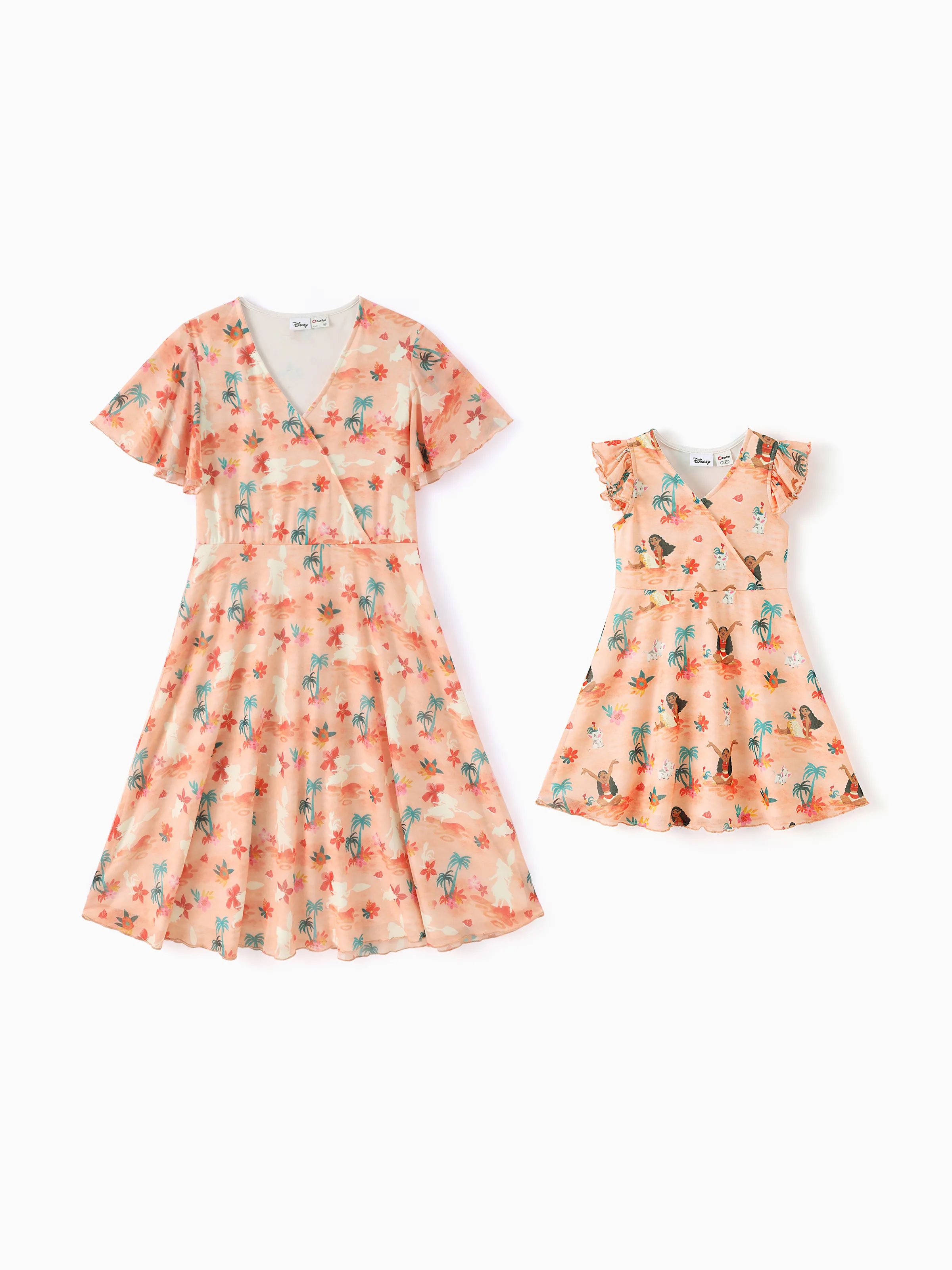 Disney Princess Toddler/Kid Girl Moana Tropical Floral V-neck Dress Orange - Image 2