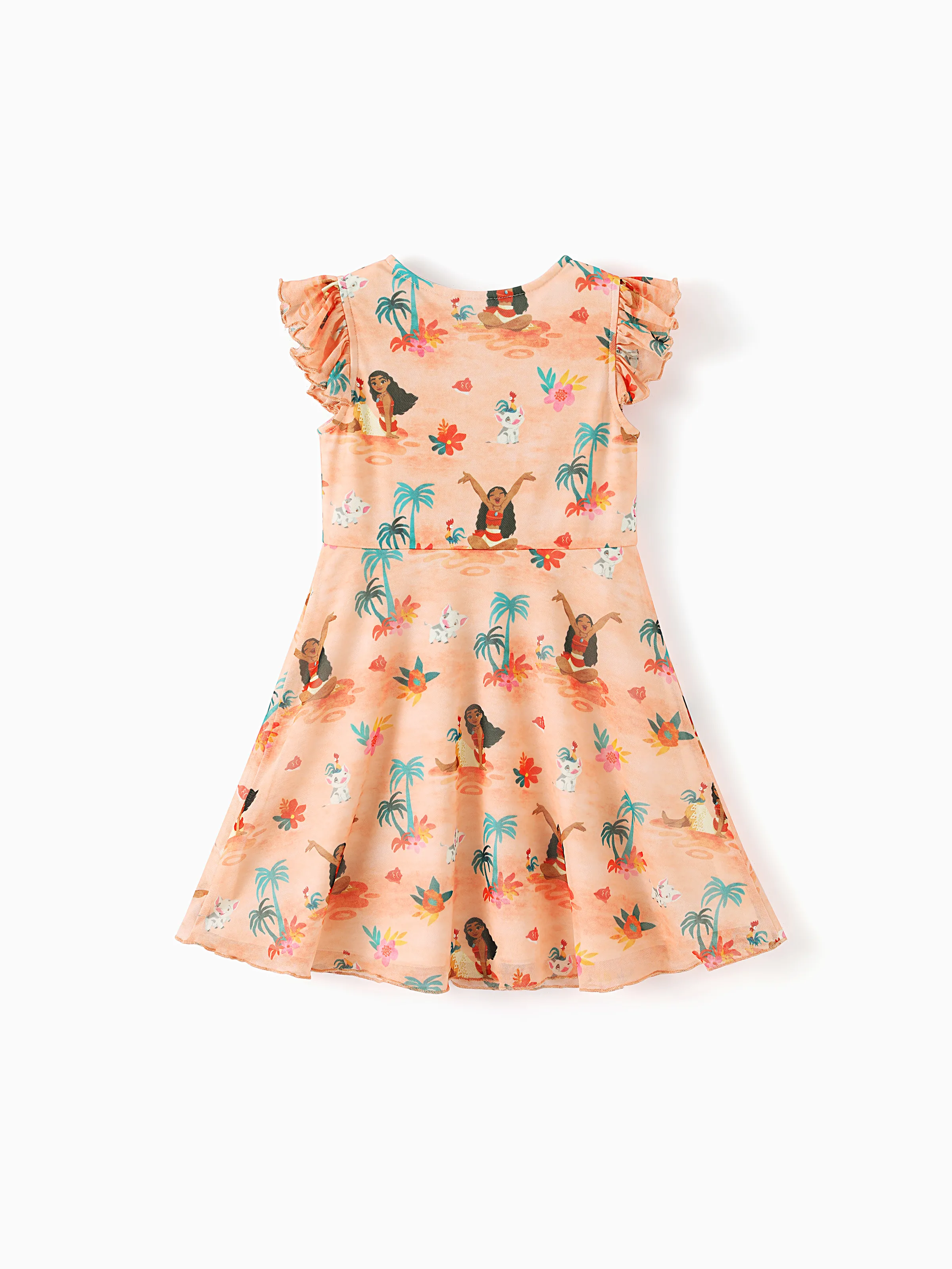 Disney Princess Toddler/Kid Girl Moana Tropical Floral V-neck Dress Orange - Image 3