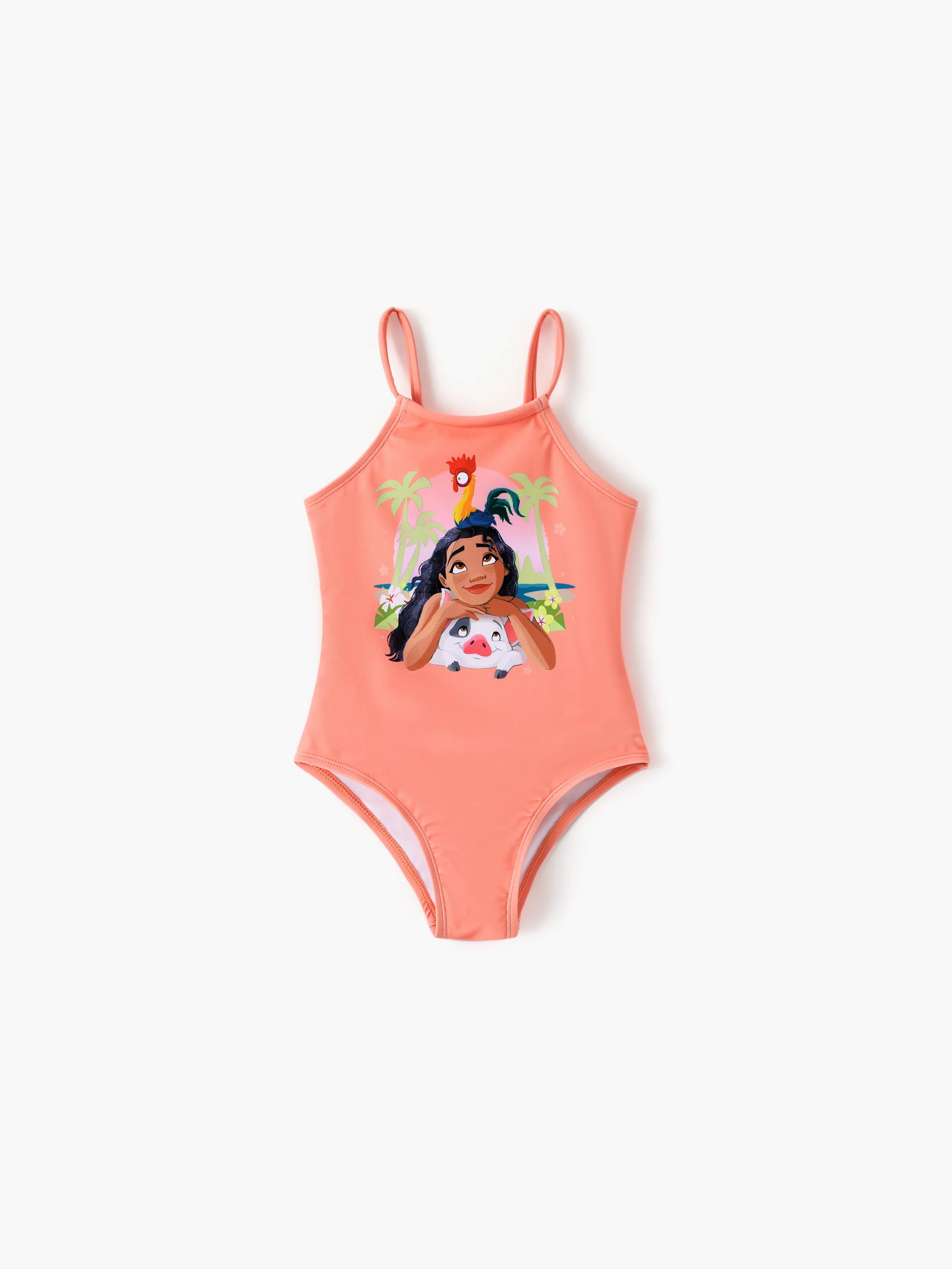 Disney Princess Toddler/Kid Girl Moana UPF50+ Sling Swimsuit with Removable Skirt Set Coral - Image 3