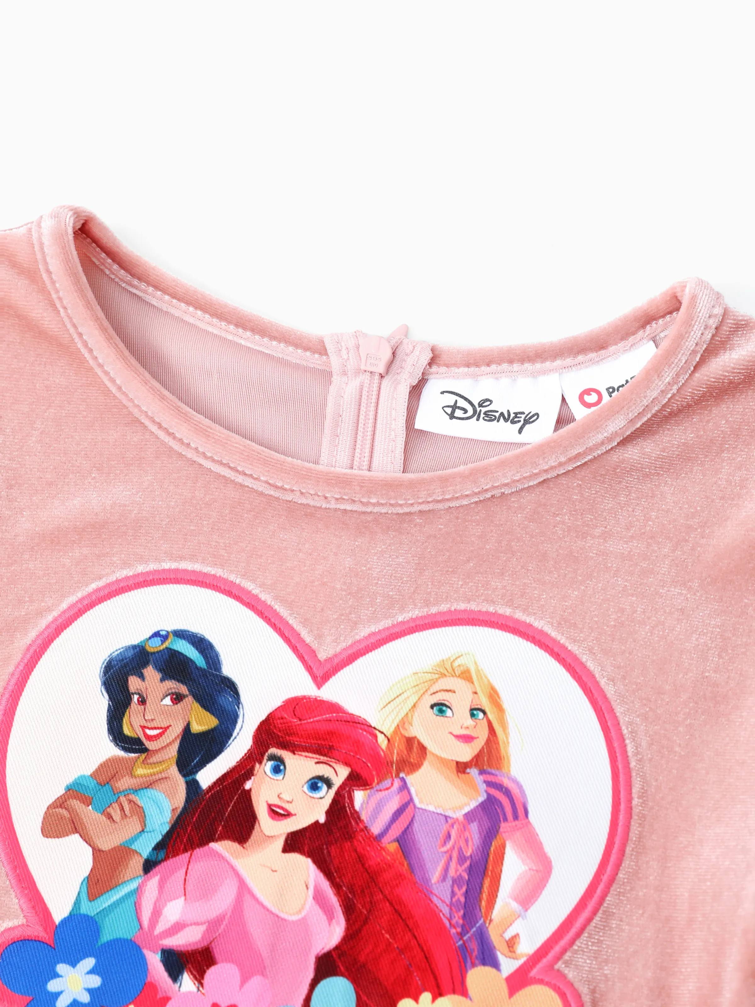 Disney Princess Toddlers Girl Ariel/Jasmine/Rapunzel Embroidered Velvet Floral Tulle Dress Pink - Image 3
