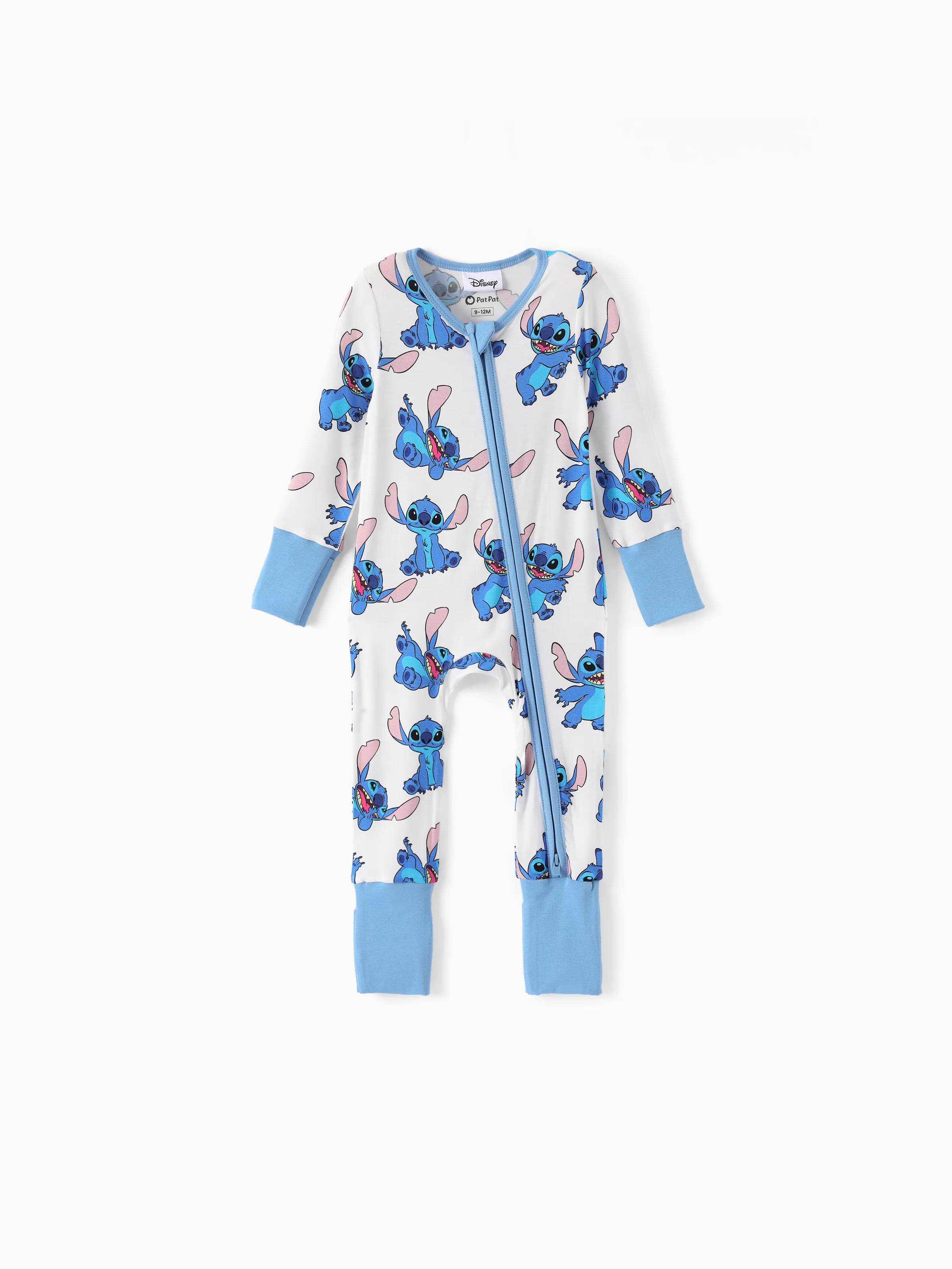 Disney Stitch Bamboo Baby Boy/Girl 2-Way Zip Onesies Anti Slip Long-sleeve Footie Blue - Image 5