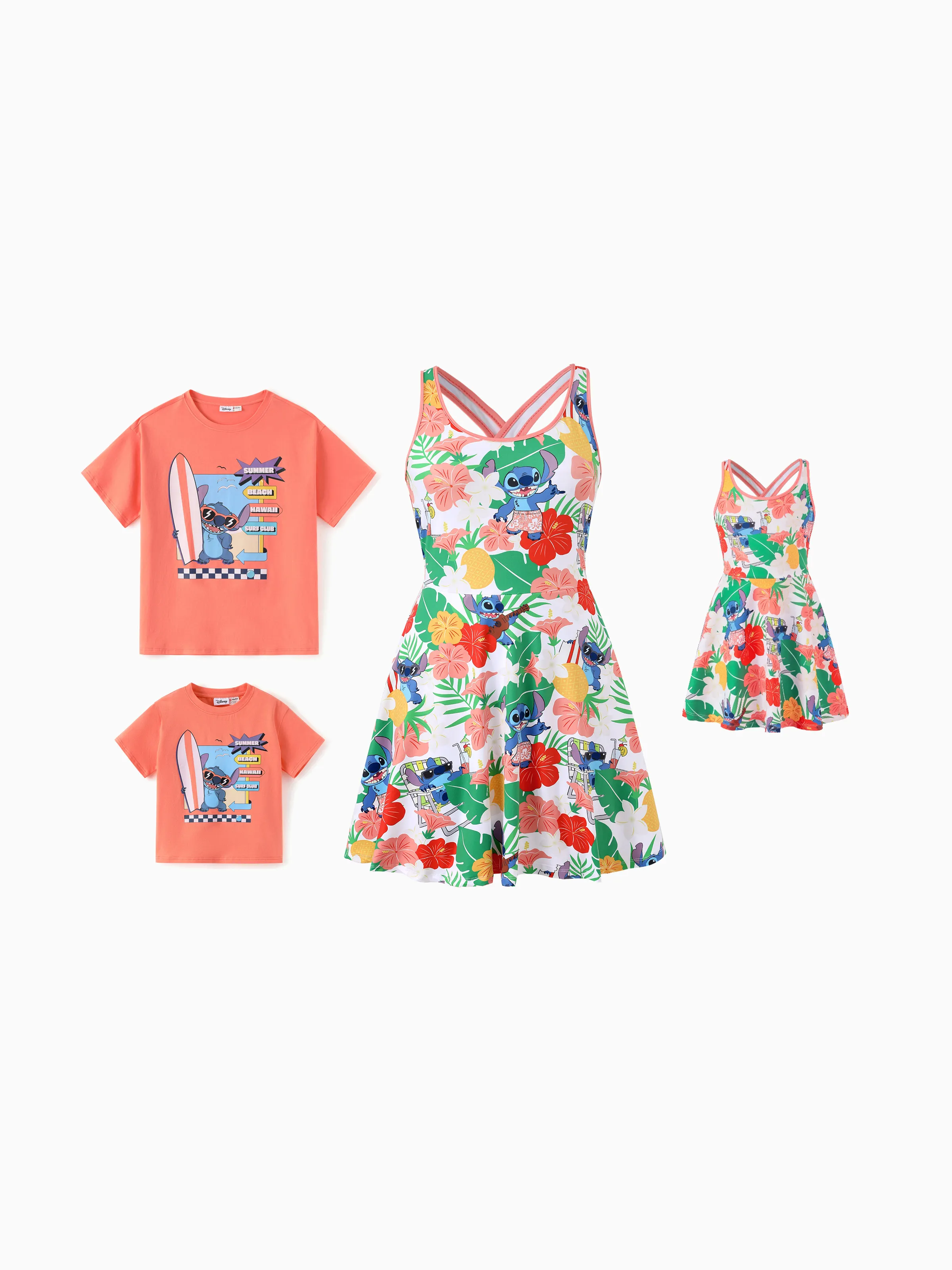 Disney Stitch Daddy & Daughter Tropical Floral Sporty Dress with Built-in Shorts & Pockets/ Cotton Top Multi-color - Image 3