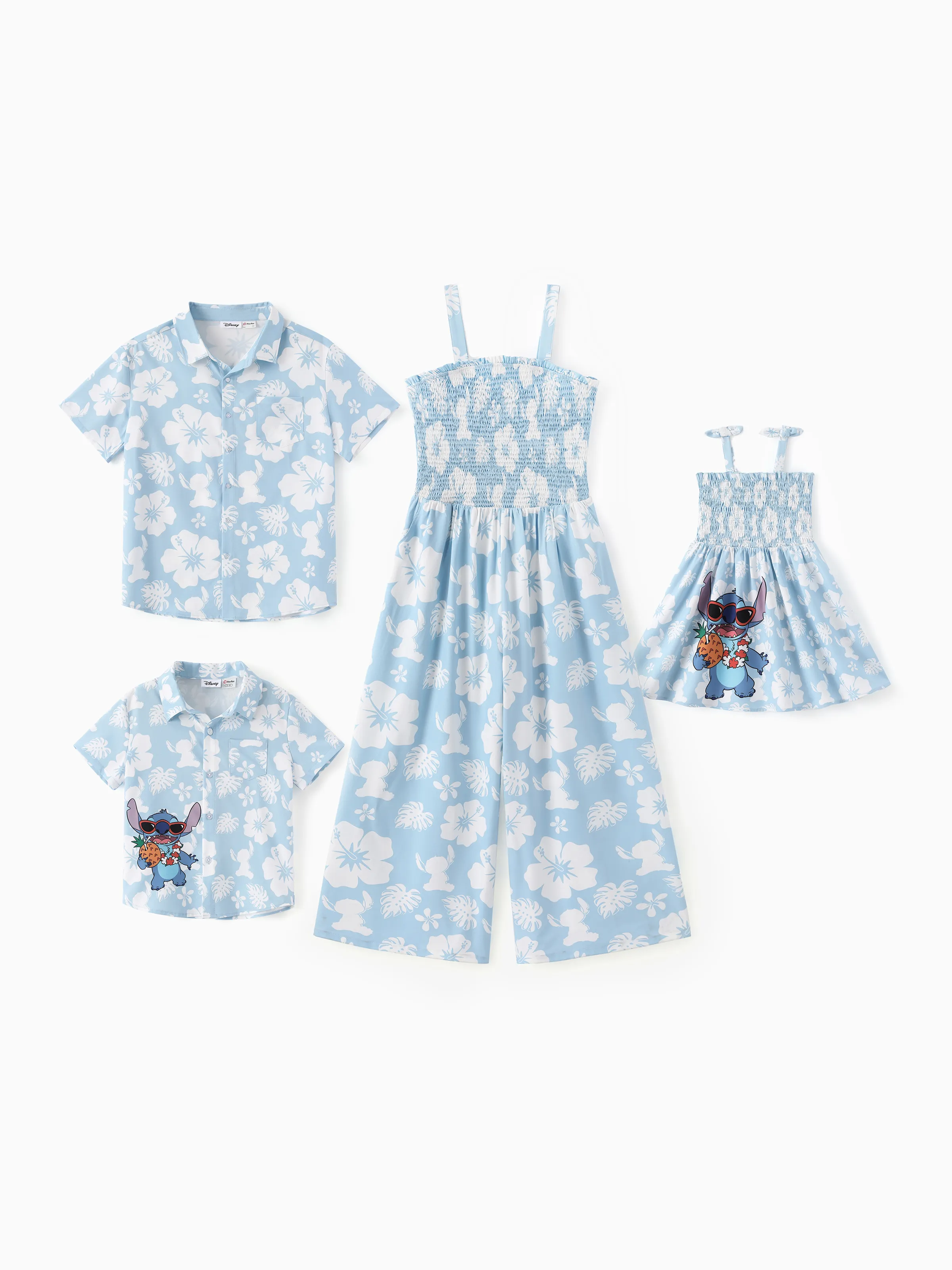 Disney Stitch Daddy & Son Tropical Floral Jumpsuit/ Dress/ Shirt Light Blue - Image 3
