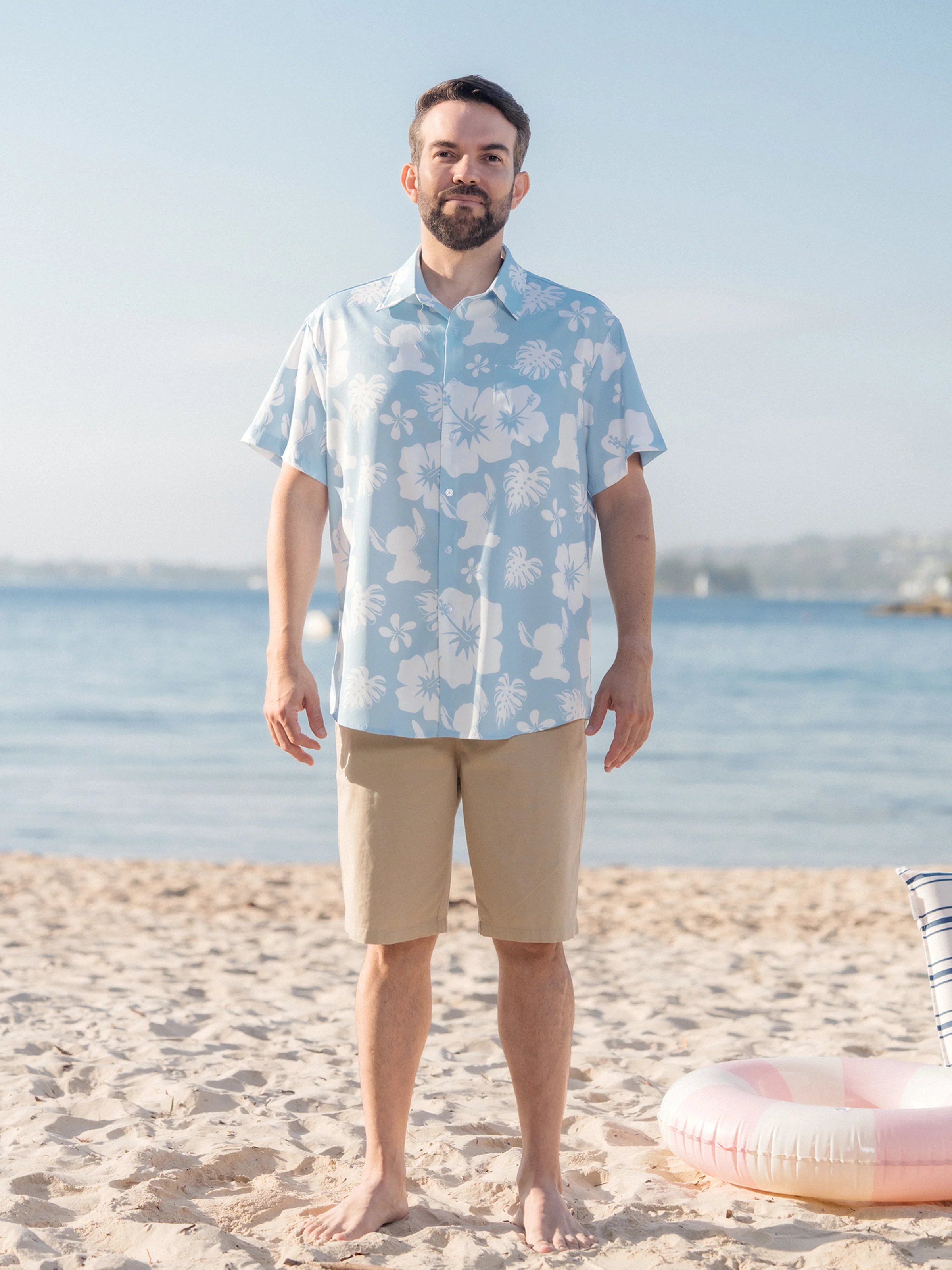 Disney Stitch Daddy & Son Tropical Floral Jumpsuit/ Dress/ Shirt Light Blue - Image 4