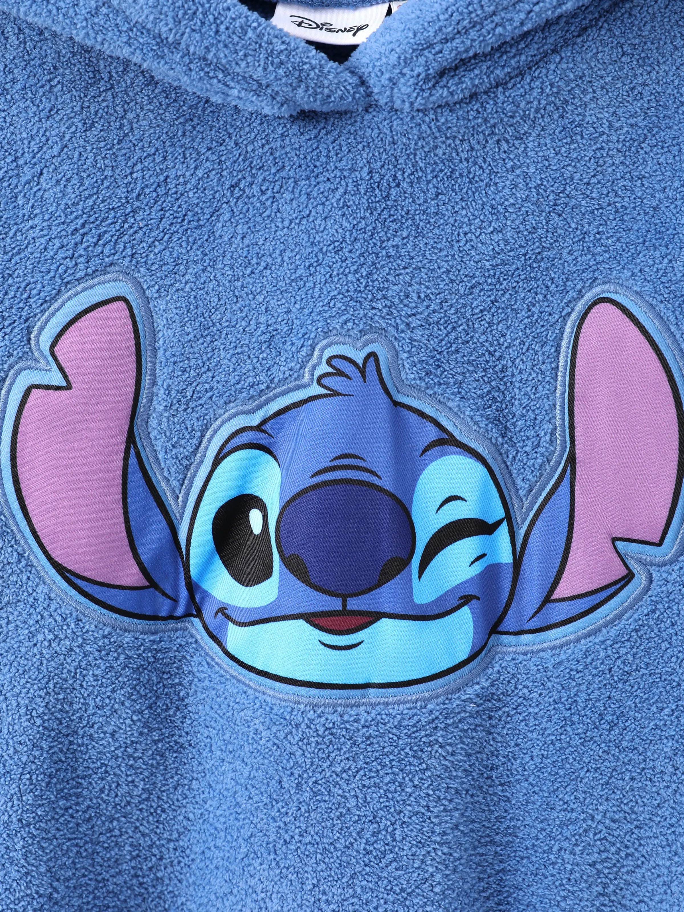 Disney Stitch Kid Boy 1pc Character Applique Embroidered Plush Long-sleeve Hooded Sweatshirt Blue - Image 2
