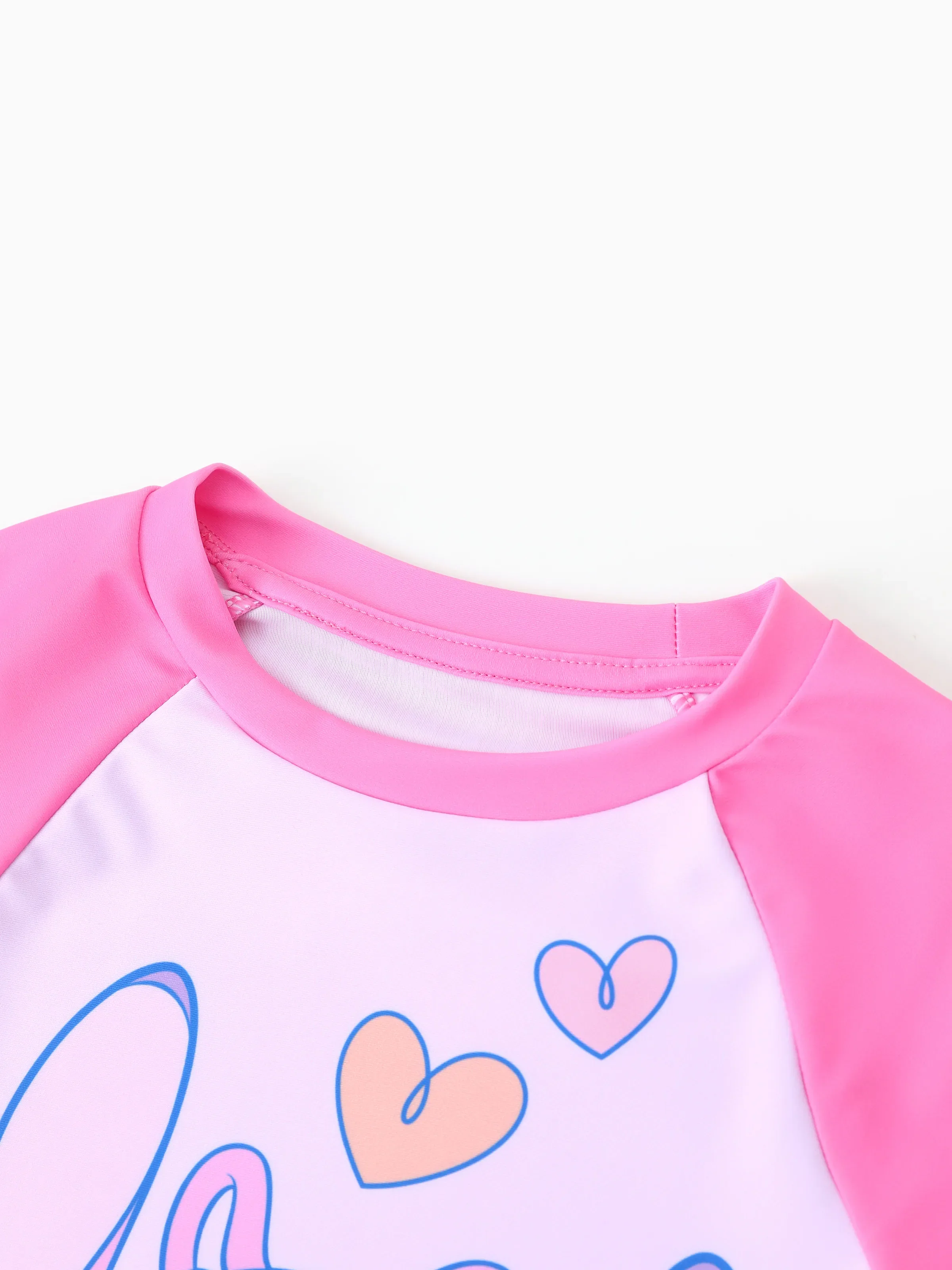 Disney Stitch Kid Girl 2pcs Character Tropical Floral Colorblock Print Short-sleeve Tops and Trunks UPF 50+ Swimsuit Set Pink - Image 4