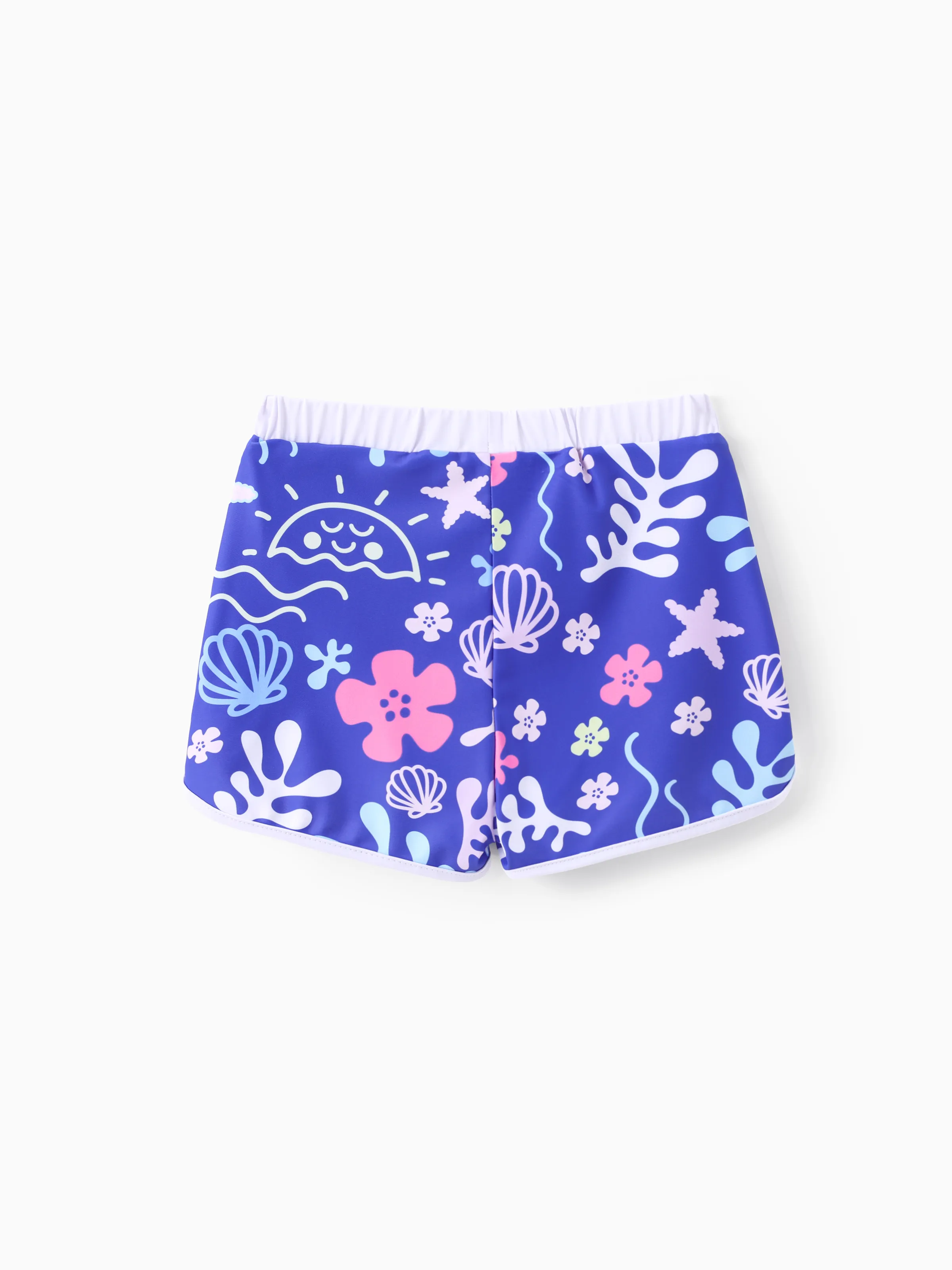 Disney Stitch Kid Girl 2pcs Character Tropical Floral Colorblock Print Short-sleeve Tops and Trunks UPF 50+ Swimsuit Set Purple - Image 10