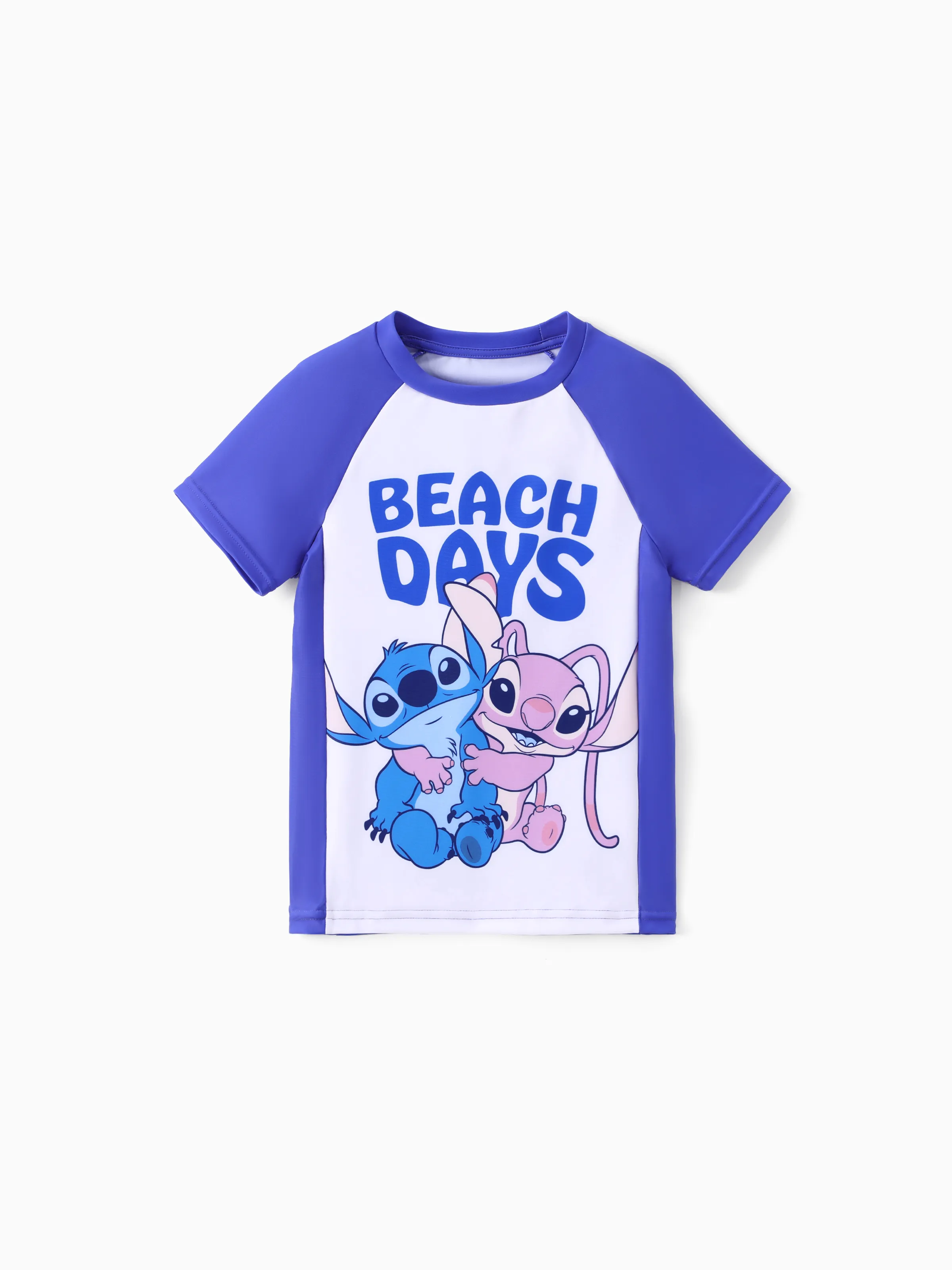Disney Stitch Kid Girl 2pcs Character Tropical Floral Colorblock Print Short-sleeve Tops and Trunks UPF 50+ Swimsuit Set Purple - Image 4