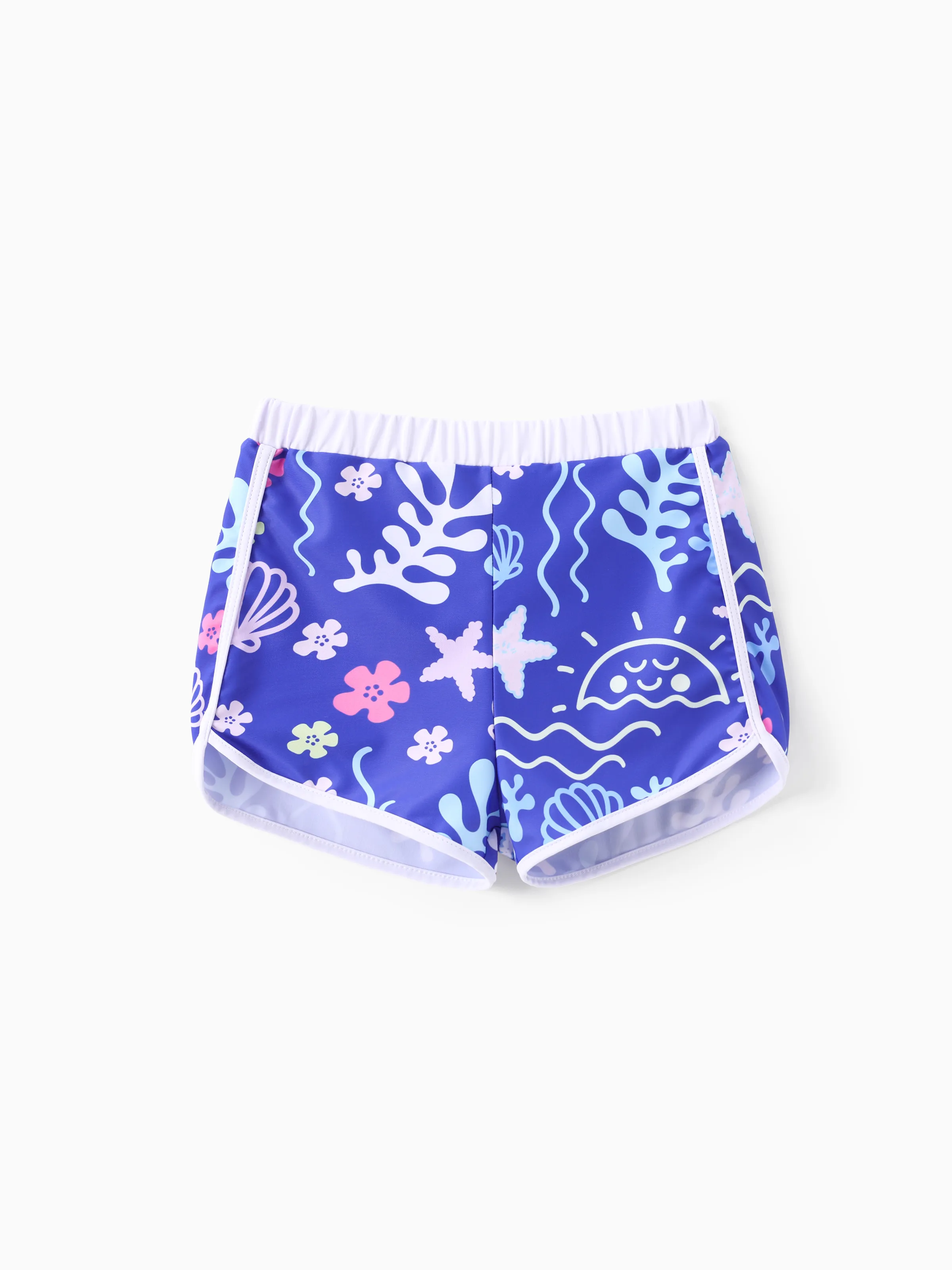 Disney Stitch Kid Girl 2pcs Character Tropical Floral Colorblock Print Short-sleeve Tops and Trunks UPF 50+ Swimsuit Set Purple - Image 9
