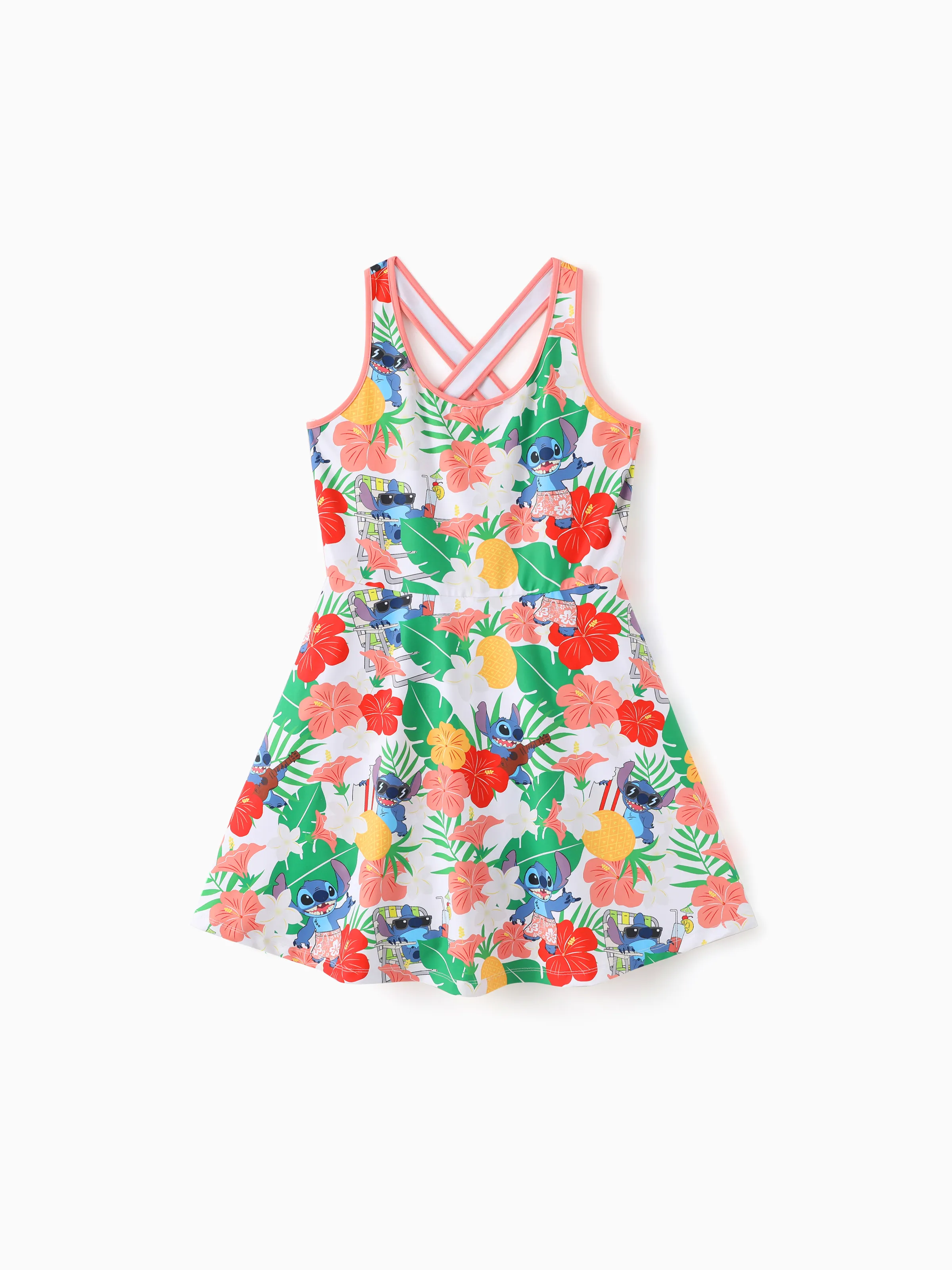 Disney Stitch Matching Family Tropical Floral Sporty Dress with Built-in Shorts & Pockets/ Cotton Top Multi-color - Image 5