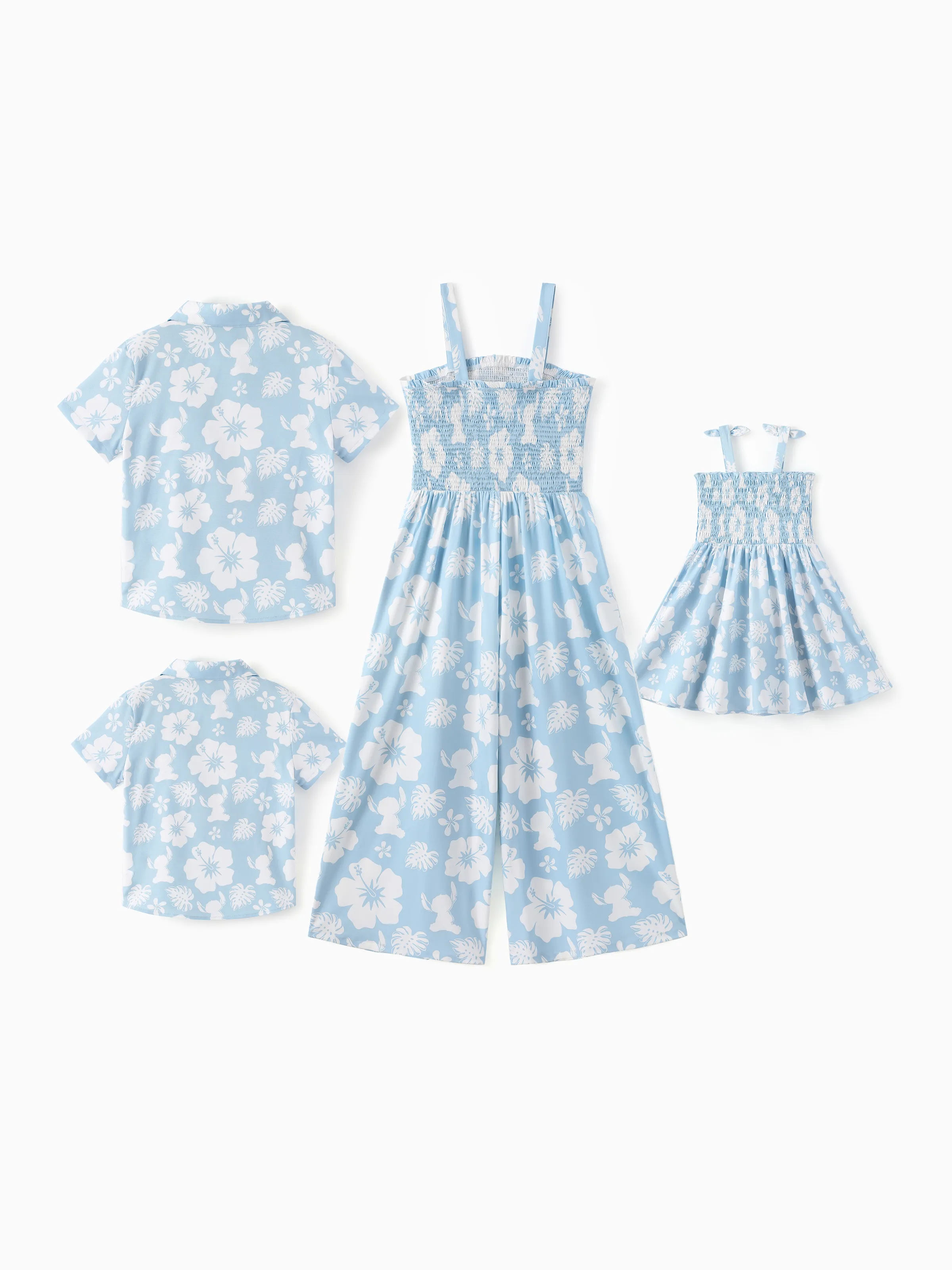 Disney Stitch Mommy & me Tropical Floral Jumpsuit/ Dress/ Shirt Light Blue - Image 4