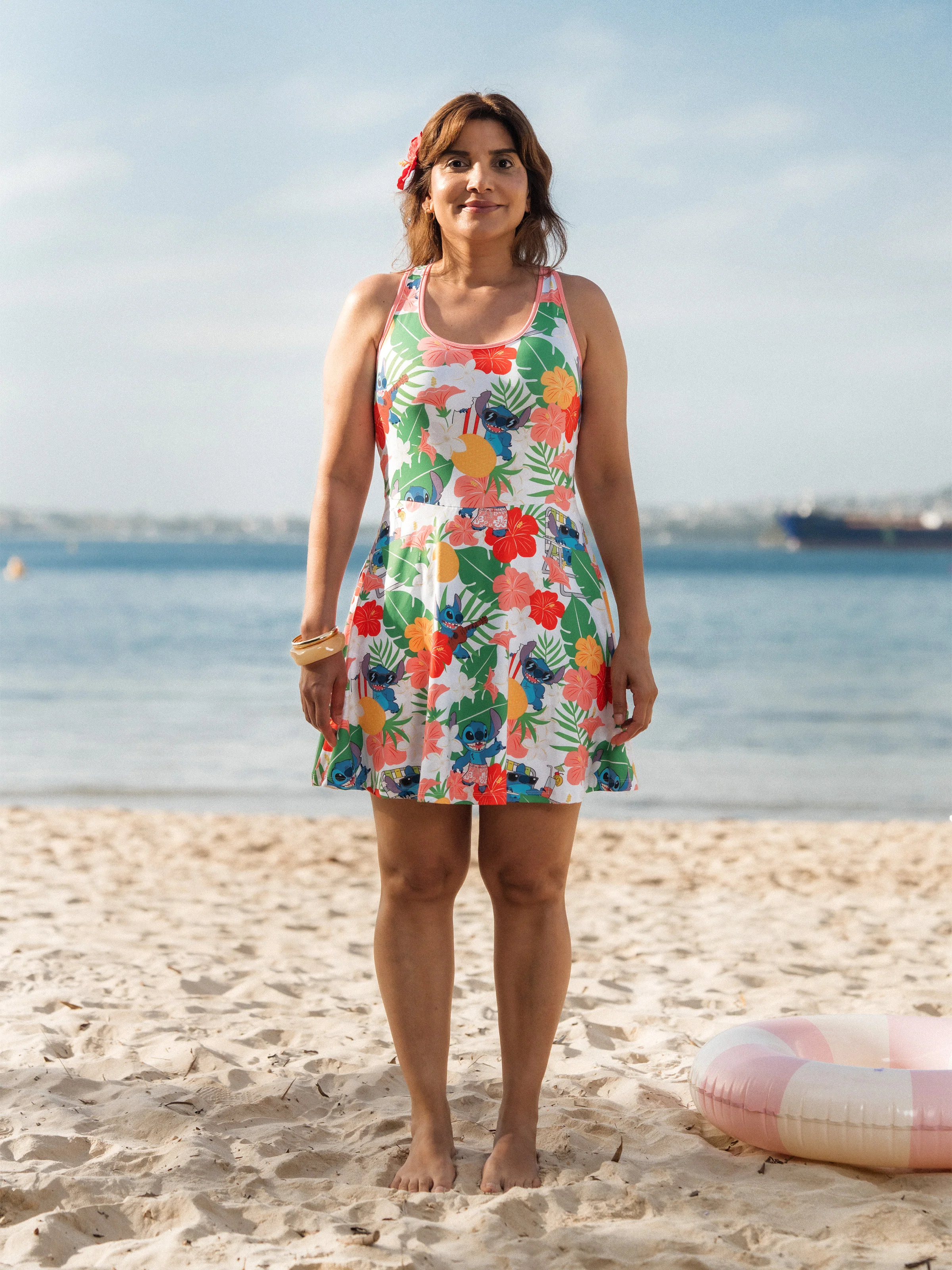 Disney Stitch Mommy & me Tropical Floral Sporty Dress with Built-in Shorts & Pockets/ Cotton Top Multi-color - Image 4