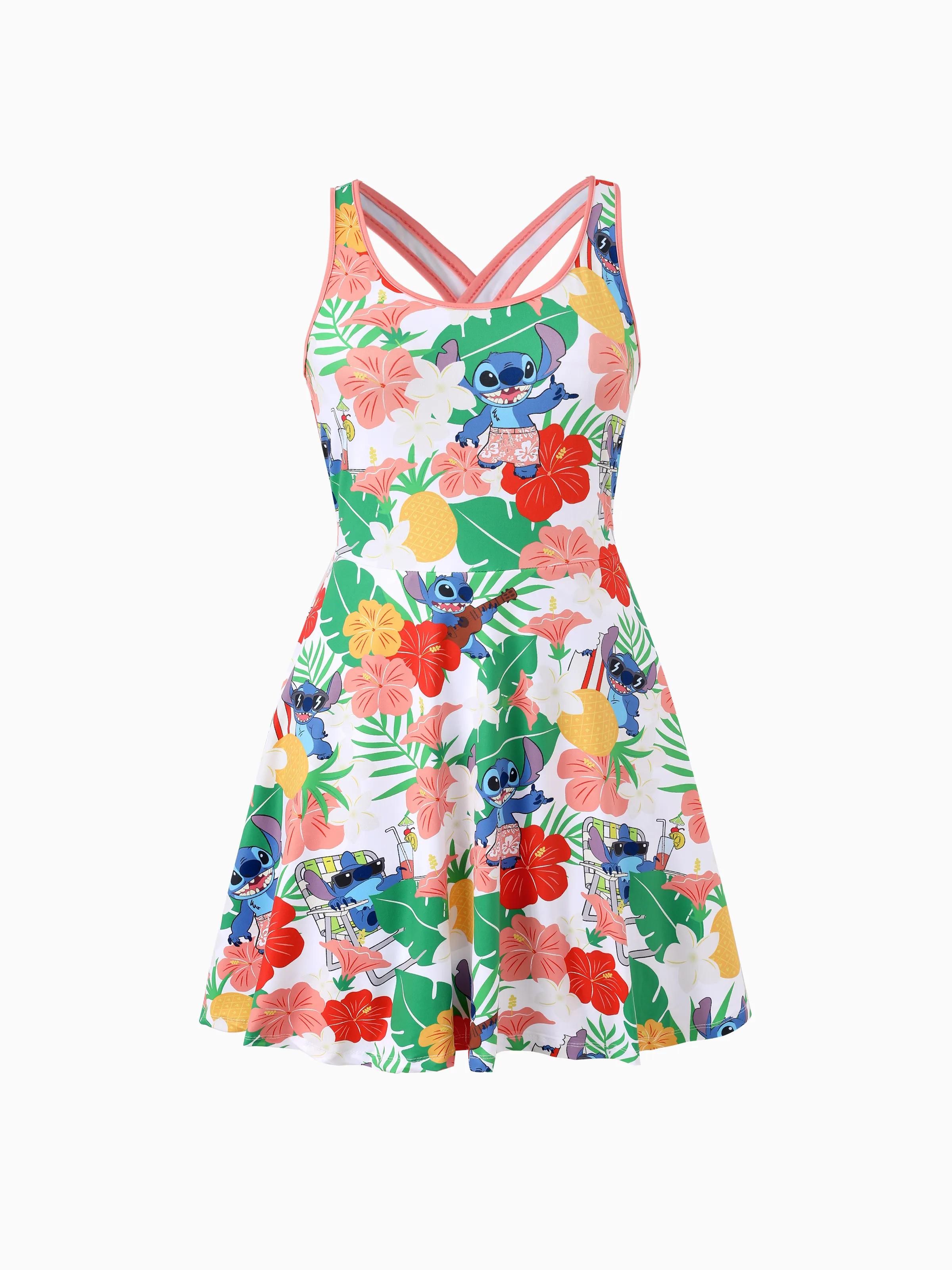 Disney Stitch Mommy & me Tropical Floral Sporty Dress with Built-in Shorts & Pockets/ Cotton Top Multi-color - Image 6