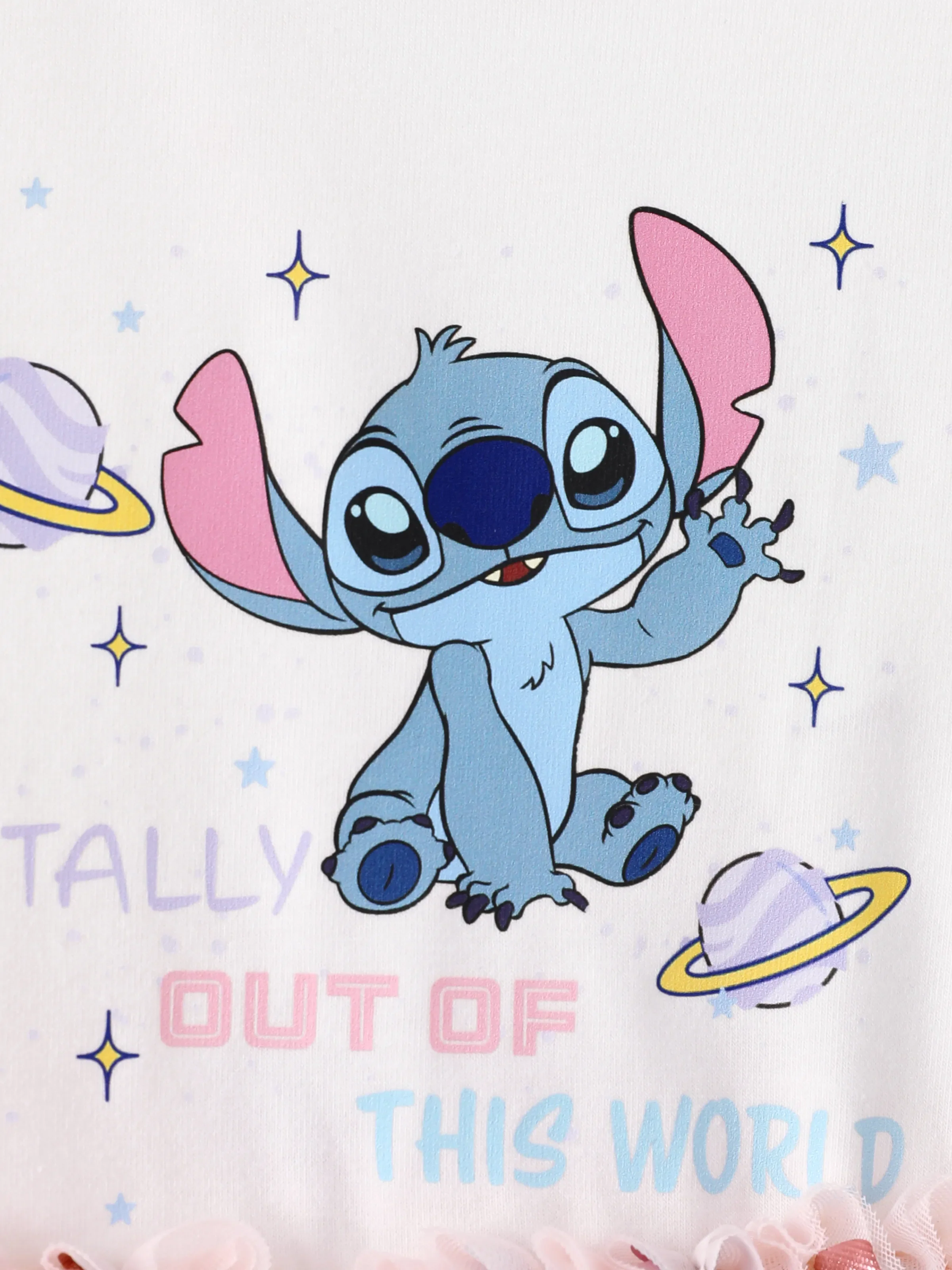 Disney Stitch Toddler Girl 62% Cotton Printed Mesh Dress White - Image 9