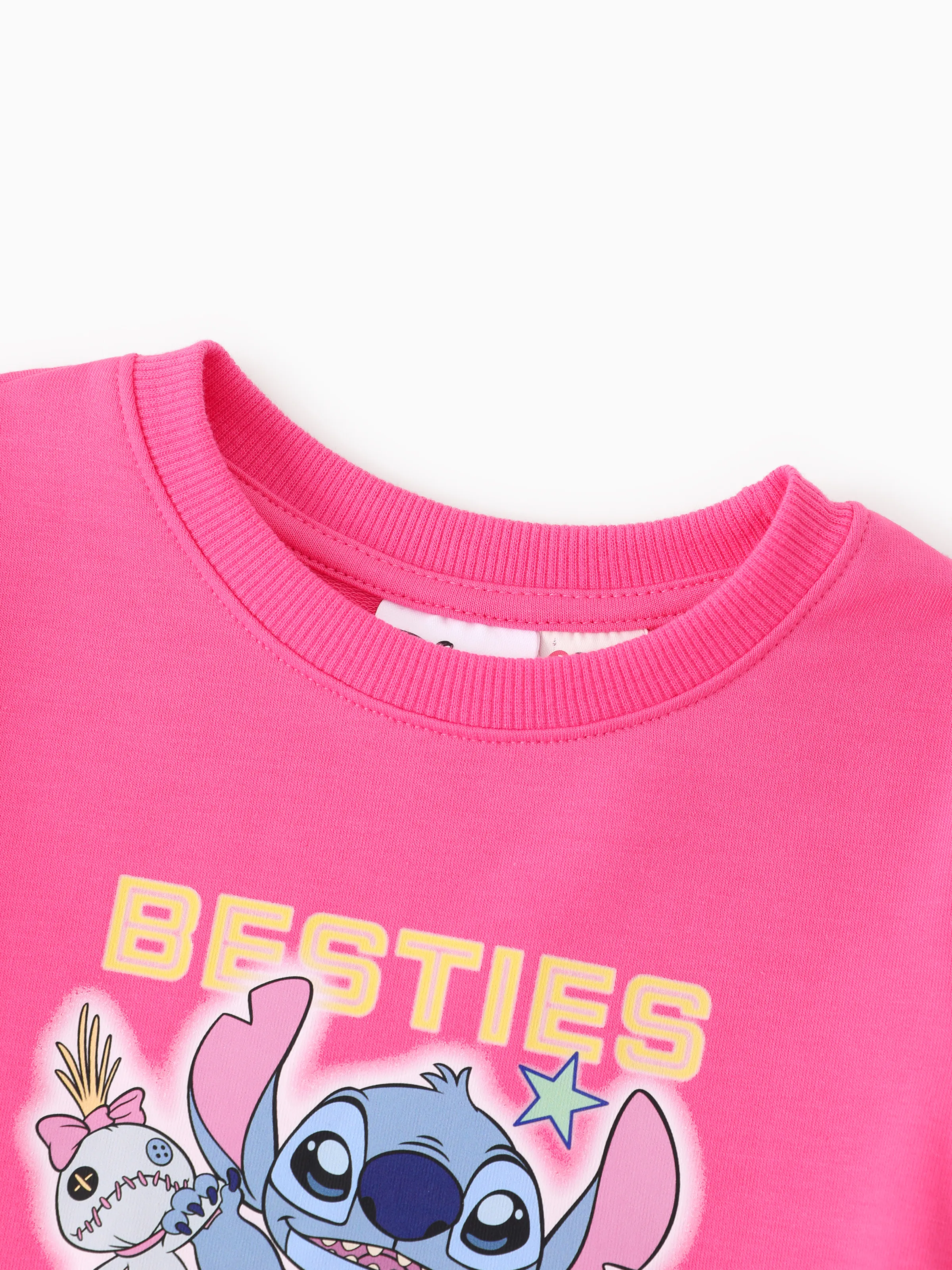 Disney Stitch Toddler Girl Mesh Splice Sweatshirt Dress Hot Pink - Image 4