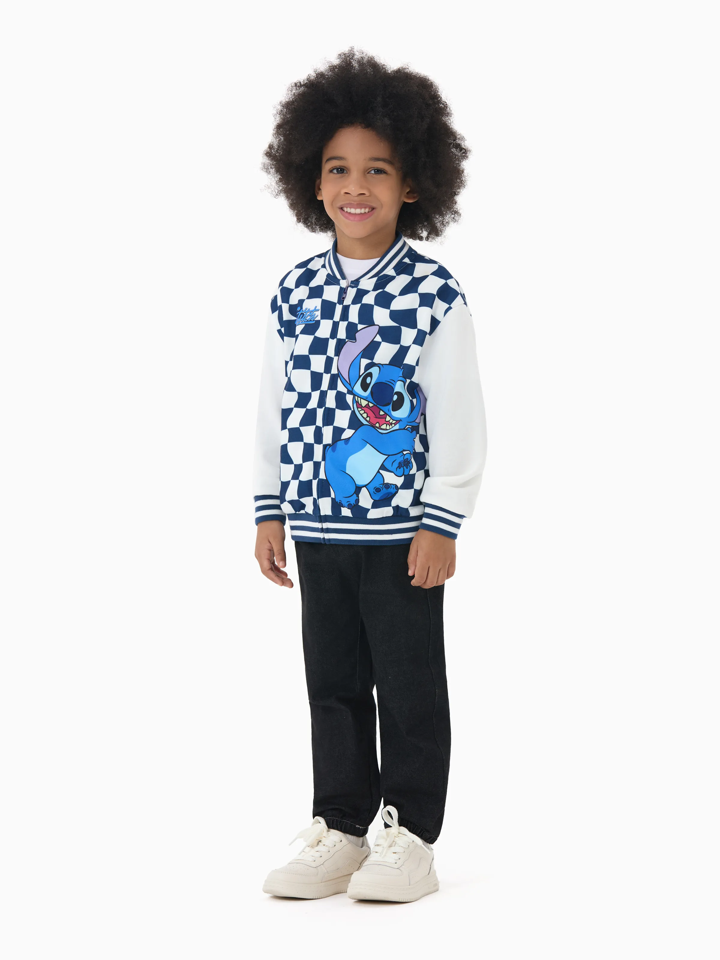 Disney Stitch Toddler/ Kid Boy Checkerboard Pattern Bomber Jacket Deep Blue - Image 4